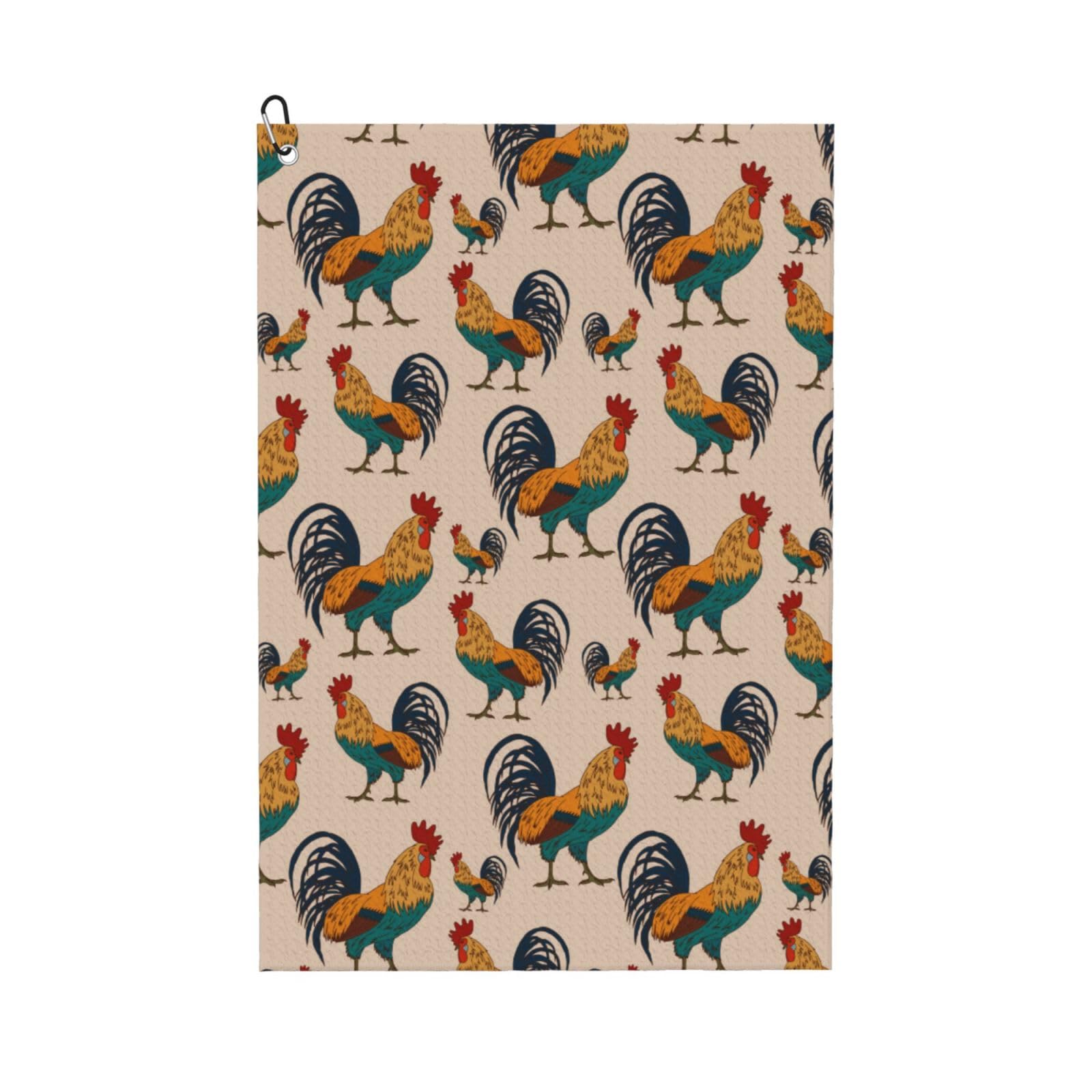 AOOEDM Rooster Print Golf Towel with Carabiner Clip Absorbent Microfiber Golf Towel for Cleaning Golf Ball Club Putter Iron for Golf Bag Trolly Belt Loop 16" X 24"