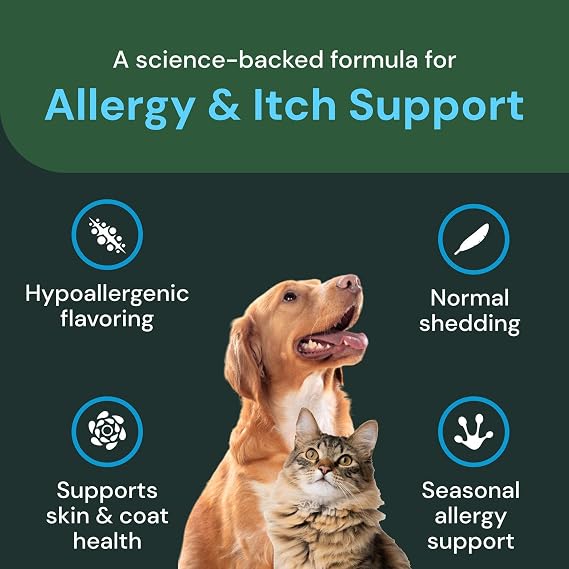 VetriScience Veterinary Strength Allergy & Itch Support, Duck, 60 Chews | Seasonal Allergy Support Supplement for Pets, Pet Skin Sensitivity Support, Cats & Dogs