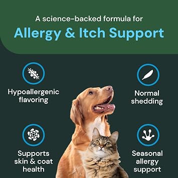 VetriScience Veterinary Strength Allergy & Itch Support, Duck, 60 Chews | Seasonal Allergy Support Supplement for Pets, Pet Skin Sensitivity Support, Cats & Dogs