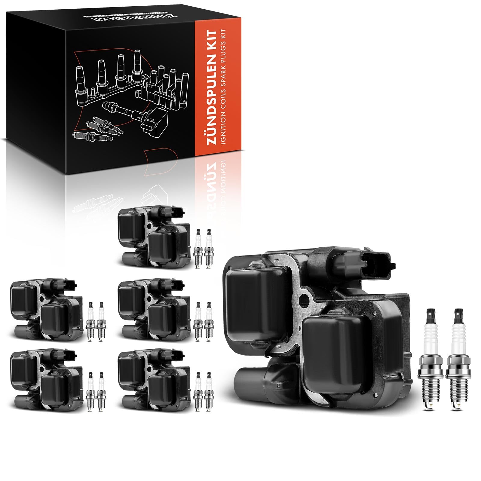 Frankberg Set di 6 bobine di accensione e candele per motori a benzina | Compatibile con: Vitobus W639, Viano W639, Classe C W202, CLK C208, Classe E, modello T, S210, Classe M W163