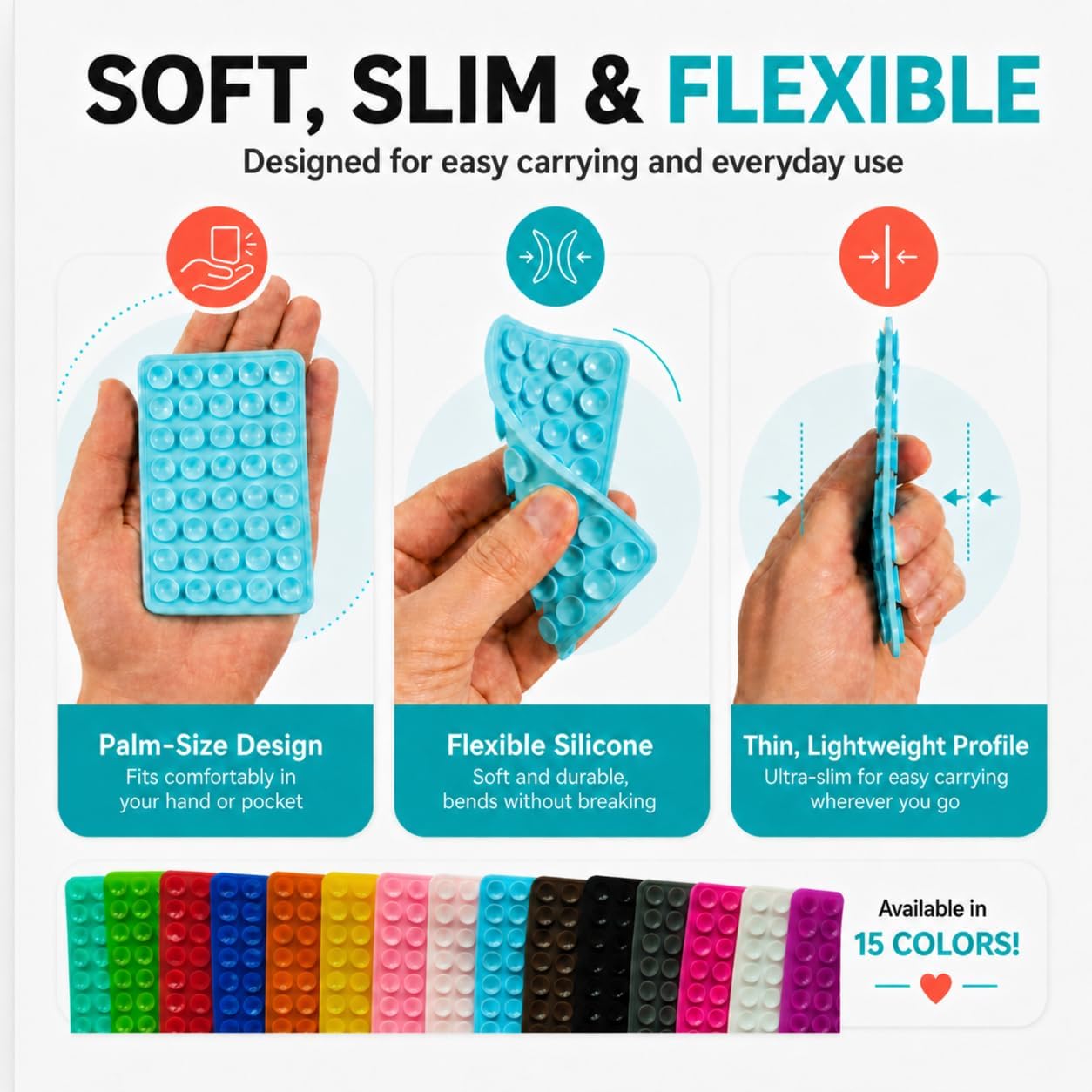 30 Pack Silicone Suction Phone Grip, Double Sided Suction Cup Phone Holder, 40-Suction-Cup Strong Grip Stand for Selfies, Videos, Compatible with Most Smartphones