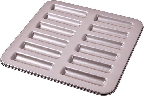 Bakeley Financier - Molde para tartas, 12 cavidades antiadherente, rectangular, para magdalenas, galletas, utensilios para hornear en el horno