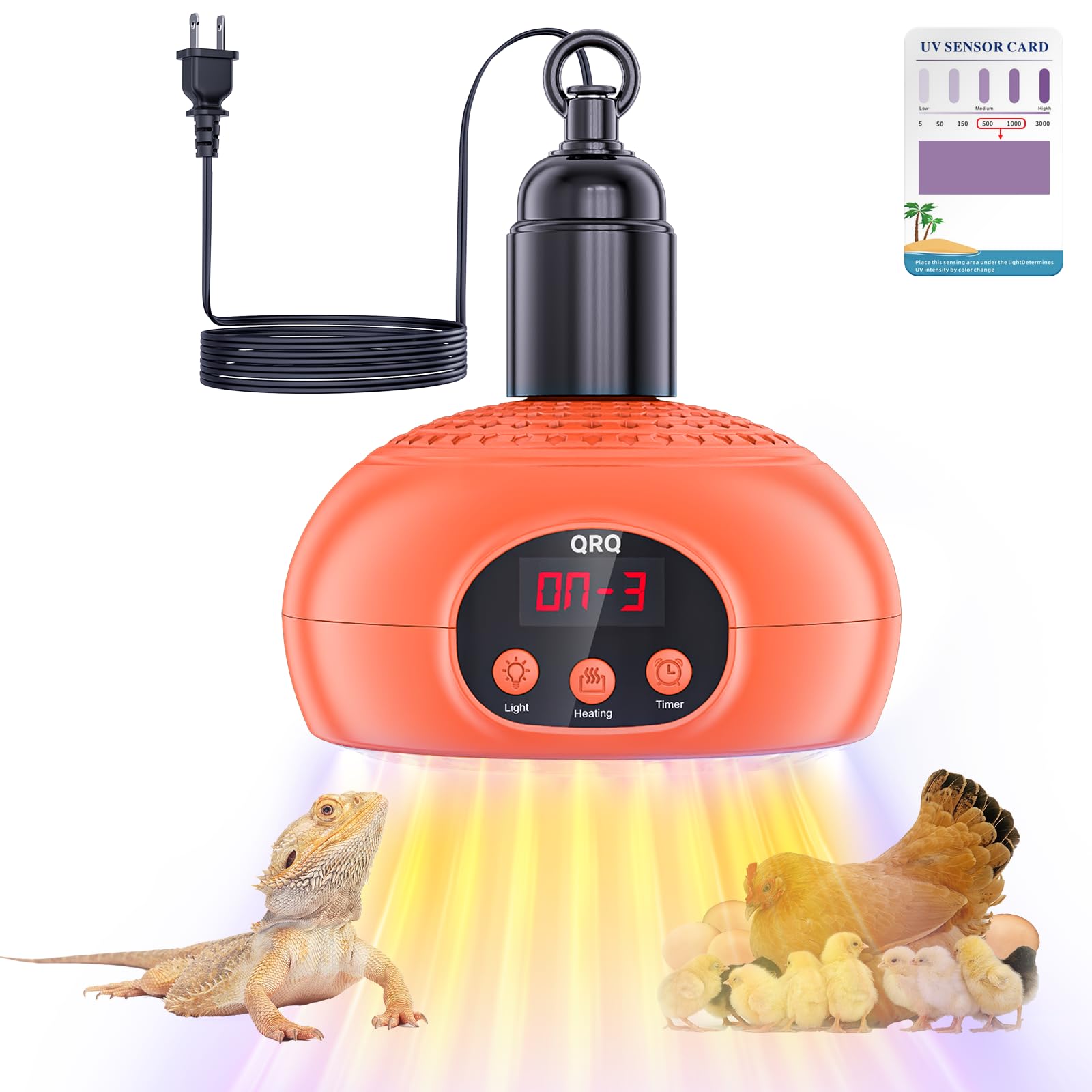 QRQ Chicken Coop Heater, 200W-350W-500W Reptile Heat Lamp with UVA UVB Dimmable Light 3-6-9-12H Timer, Chicken House Dog House Greenhouse Heater Outdoor,for Dog Cats Reptile Bird,Christmas Gifts — view 9