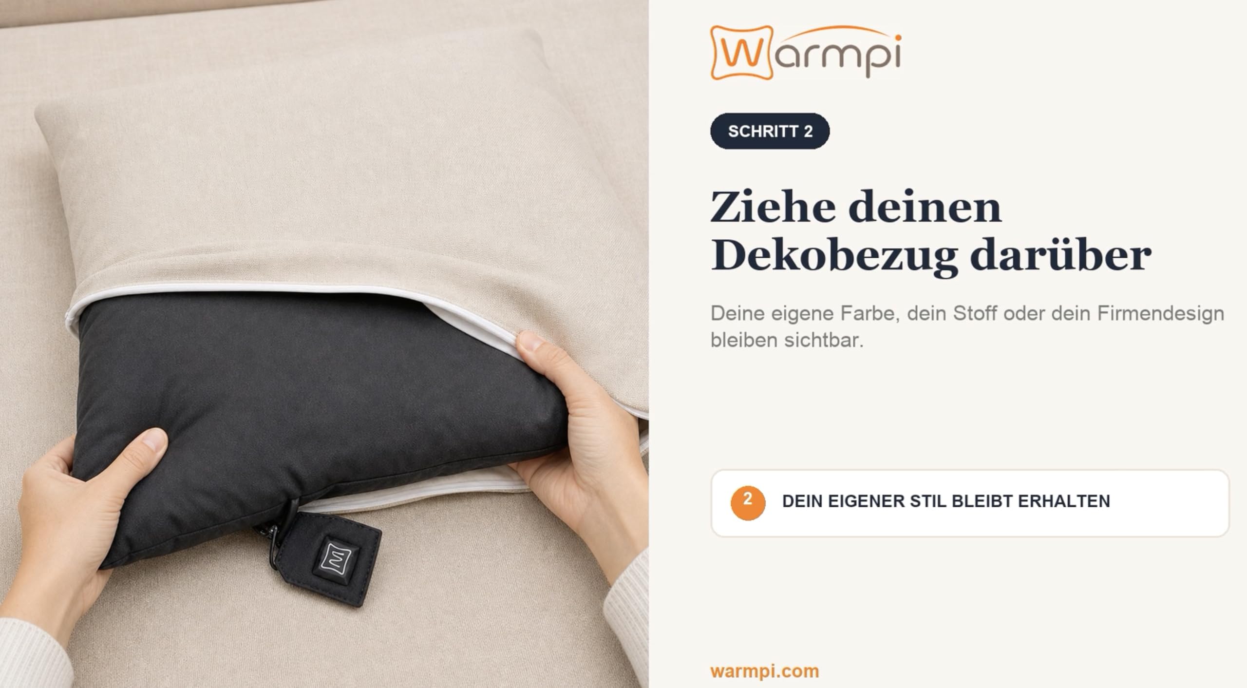 Universelles beheiztes Kissen-Inlett 45 × 45 cm mit 10.000 mAh Powerbank – Infrarot-Heizpanel – 3 Wärmestufen