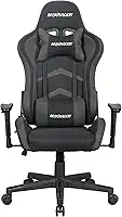 MAX RACER - Cadeira Gamer Aggressive - Cadeira Ergonômica para Jogos - Até 150kg, Braços com Regulagem de Altura, Tecido Poliéster Frio, Inclinação 180°, Almofada Cervical e Lombar - Preto e Cinza