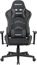 MAX RACER - Cadeira Gamer Aggressive - Cadeira Ergonômica para Jogos - Até 150kg, Braços com Regulagem de Altura, Tecido Poliéster Frio, Inclinação 180°, Almofada Cervical e Lombar - Preto e Cinza