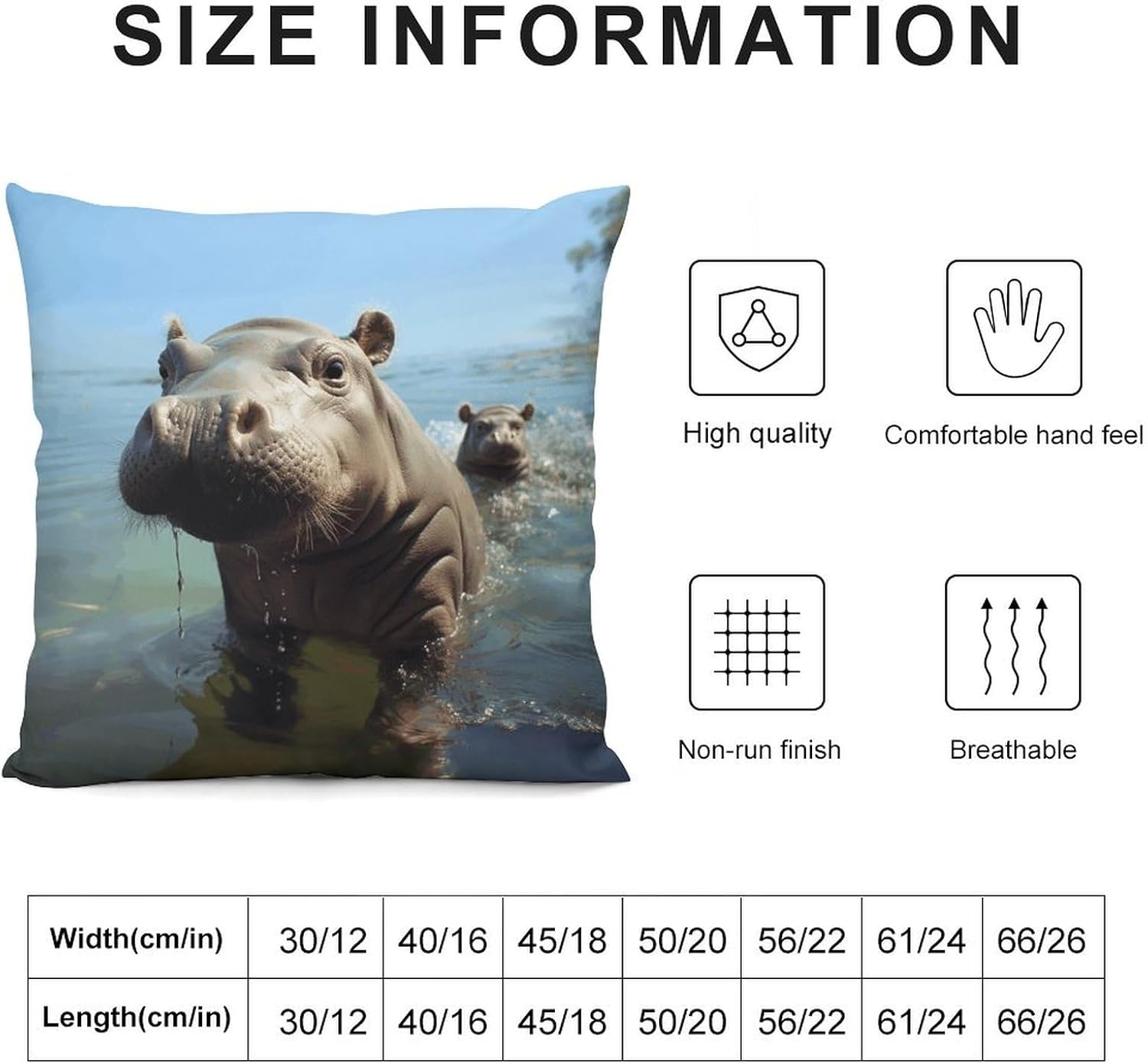 Zippered Pillow Cover, Pillow Protector, Cute Baby Hippos Printed Pillow Cover of 4, Pillow Not Included