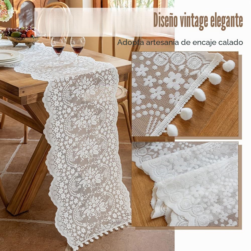Camino de mesa de encaje blanco, cubierta de mesa con bordado floral para decoración de bodas, fiestas, cumpleaños, decoración de tartas