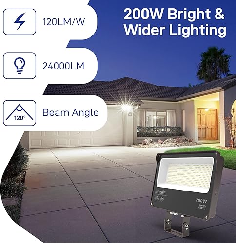 Miniatura 2 de HYPERLITE Luz de inundación LED 200W 24000LM 5000K Luz diurna IP65 impermeable al aire libre reflectores UL certificado para corte jardín Warehouse