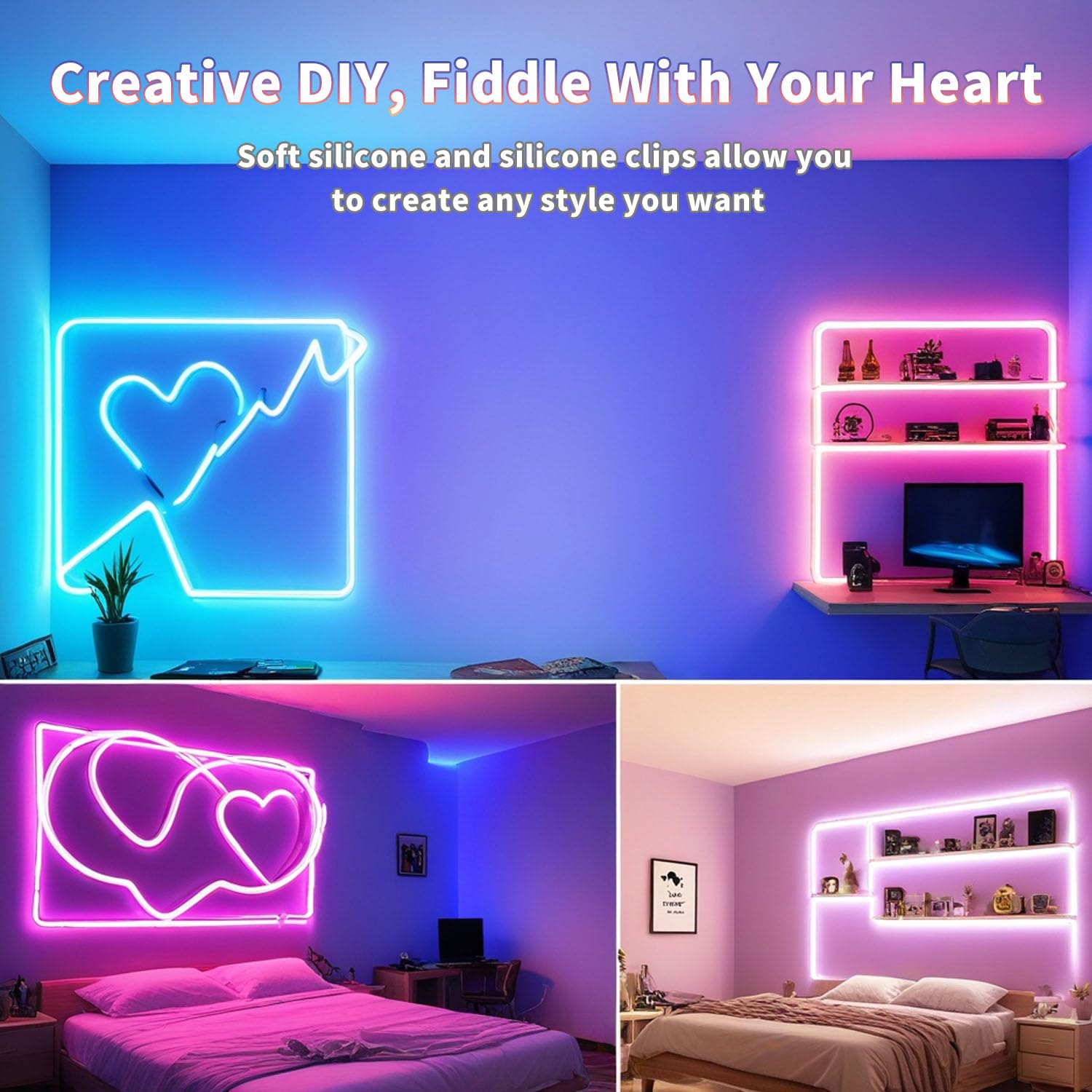 32.8ft LED Neon Lights, Light Strips with Remote APP Control DIY Design Music Sync, IP67 Waterproof Long Lasting 8000 Hours LED Lights for Bedroom Living Room Holiday Decorations