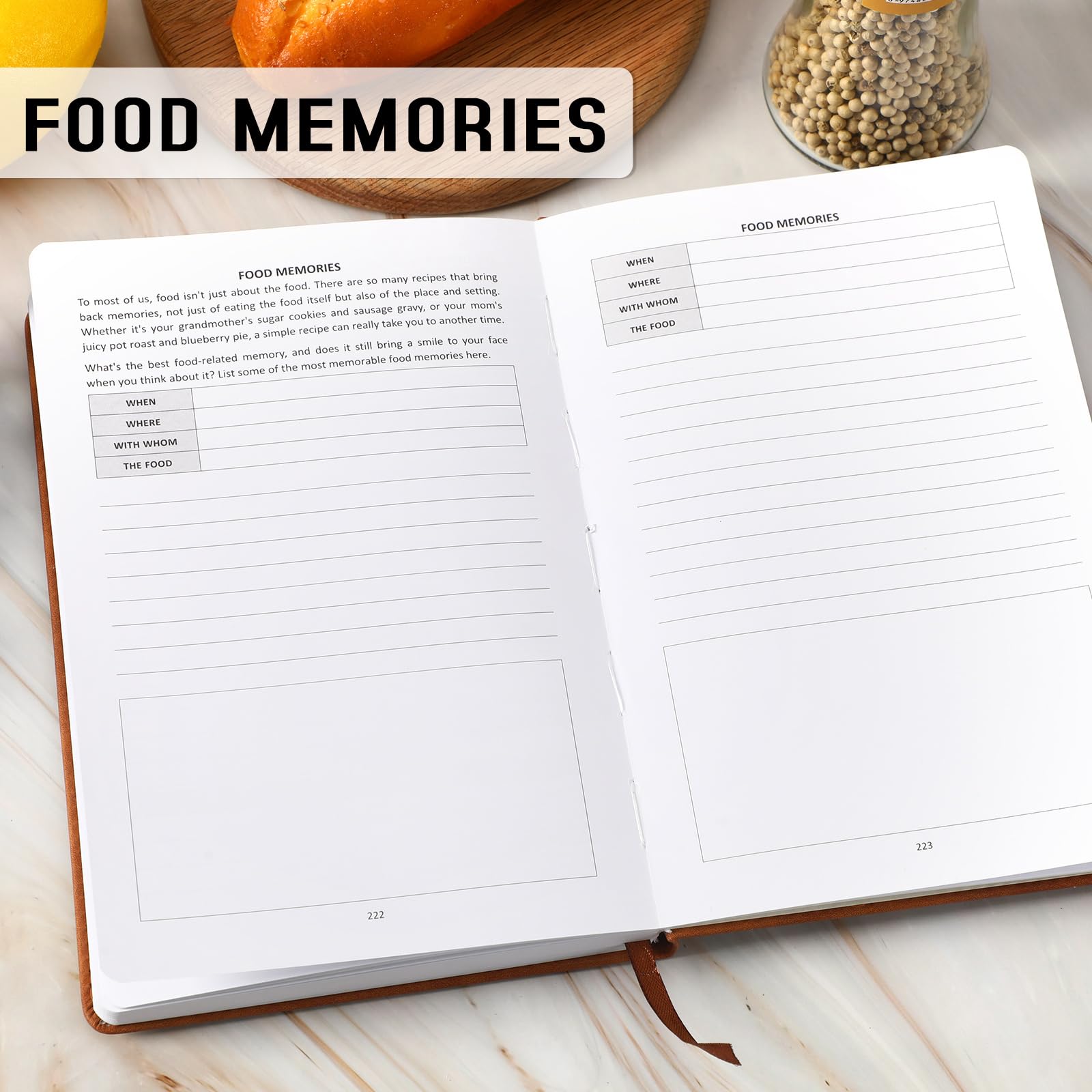 JULEASEL Leeres Rezeptbuch zum Einschreiben eigener Rezepte, Ledereinband, dickes Rezeptsammelbuch mit 236 Seiten, leeres Kochbuch für Familienrezepte, einzigartiges Andenken, Geschenk für