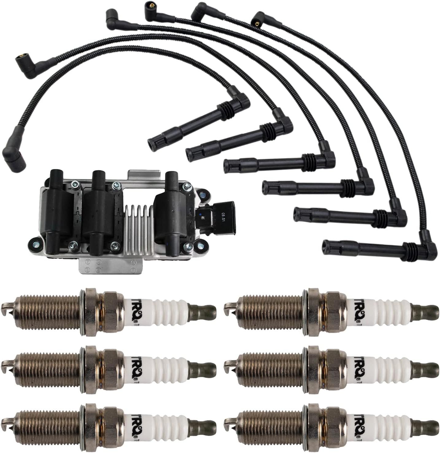 TRQ Ignition Coil and Spark Plug Kit 8 Piece Iridium Spark Plugs Compatible with 1998-2002 Volkswagen Passat