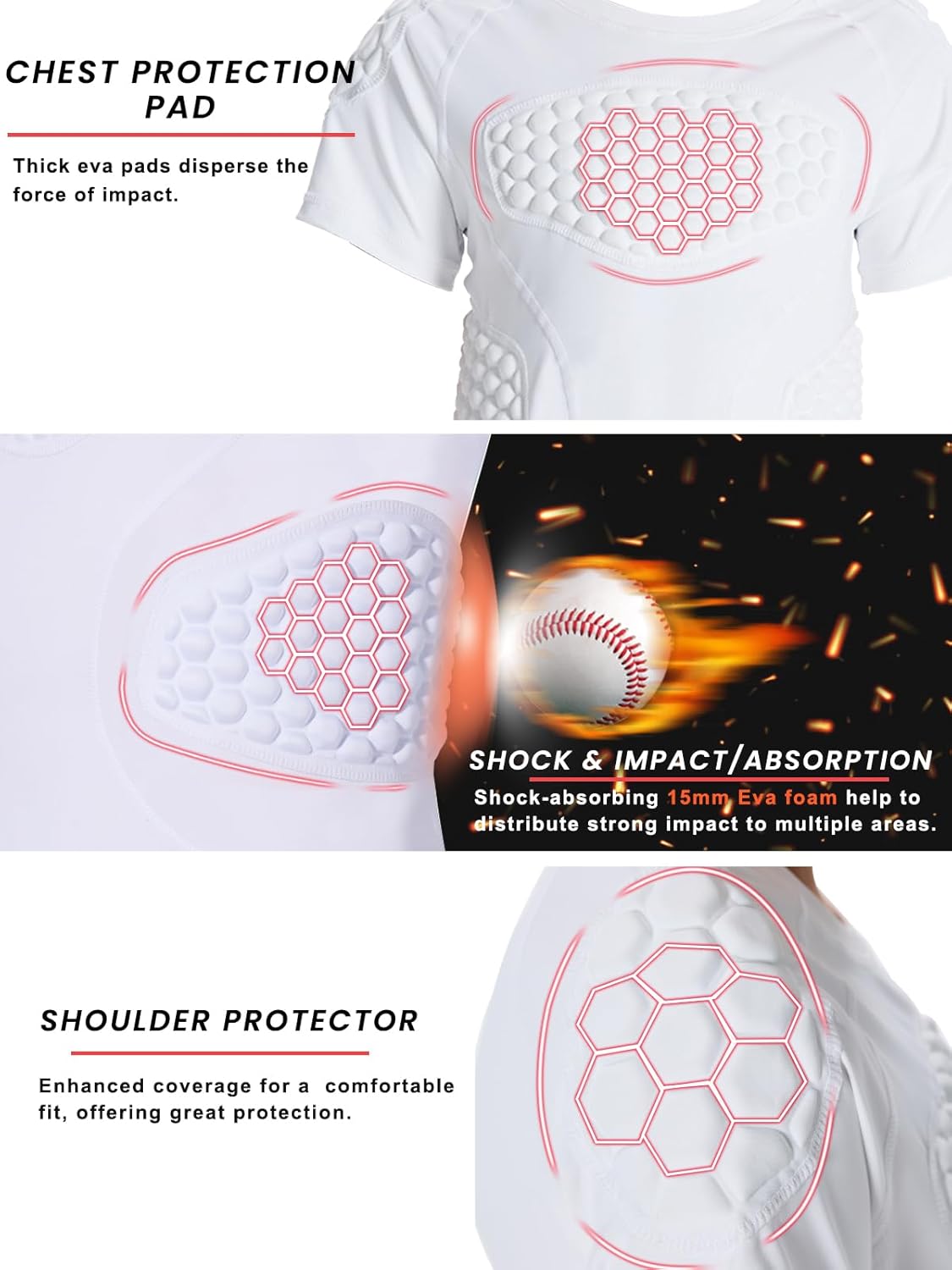 DEVOROPA Youth Boys Padded Football Shirt Baseball Lacrosse Compression Undershirt Chest Rib Heart Shoulder Protector Gear - Image 3