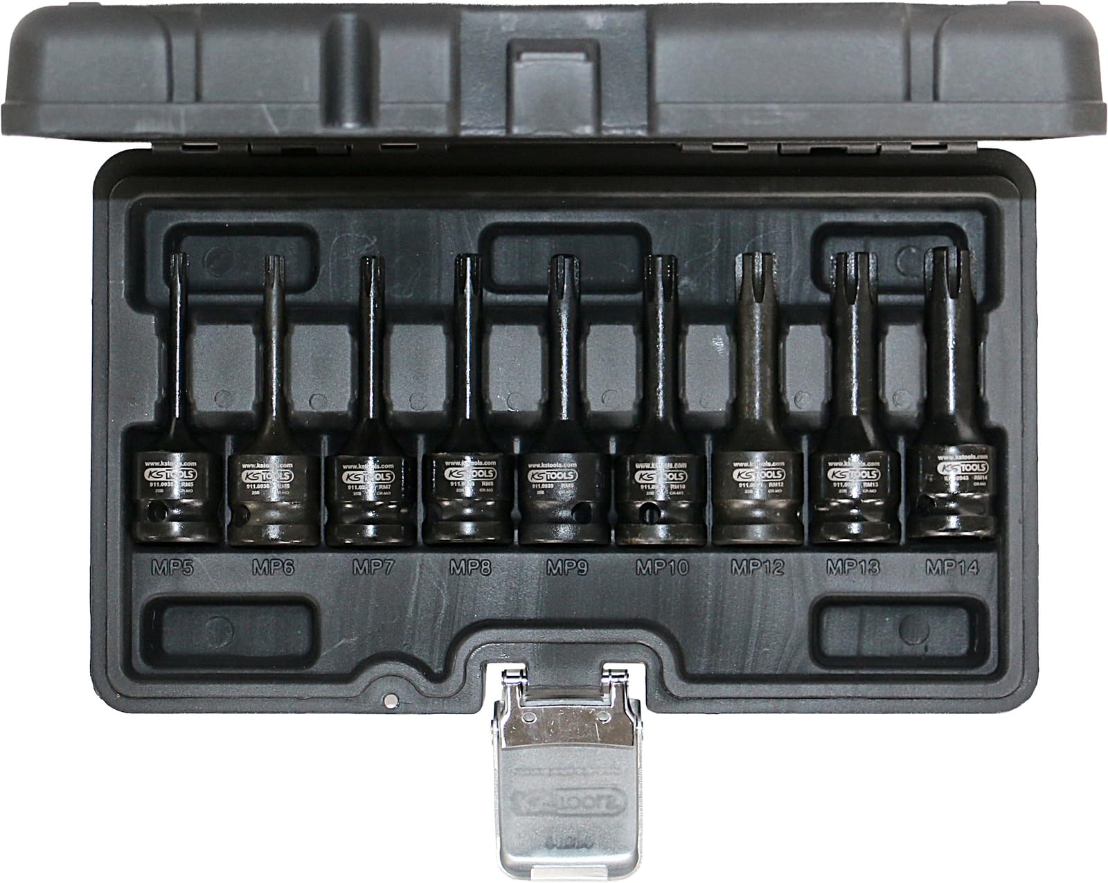 KS Tools 911.0934 Serie di Bussole per Avvitatori ad Impulsi per Viti Ribe, Lunghe, 9 Pezzi, M5-M14, 1/2"