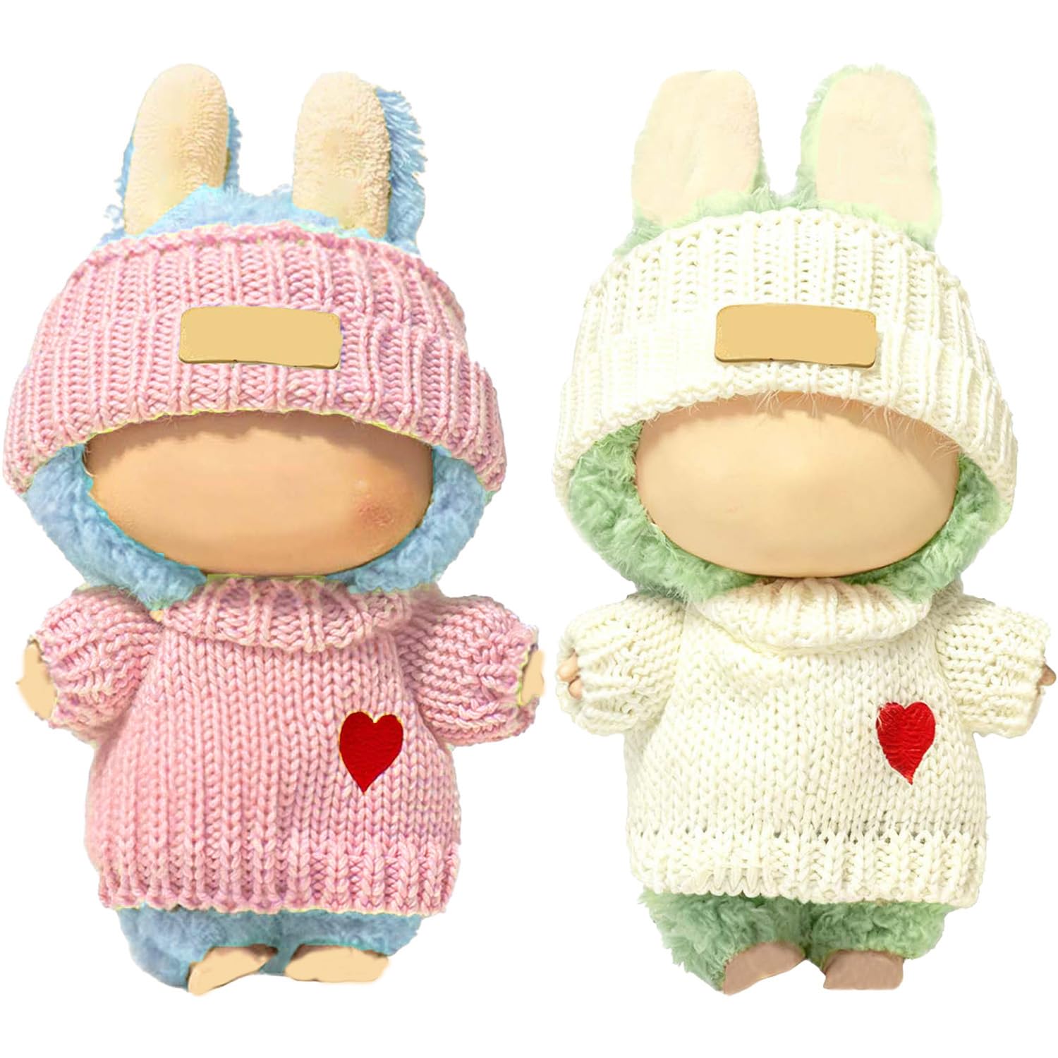 2 Sets for Clothes 17cm/15cm Outfits (4 Pieces) Accessories Handcrafted Crochet Doll Clothes for Fashion Designer Ropa Collection with Hats & Sweater (Pink&White)