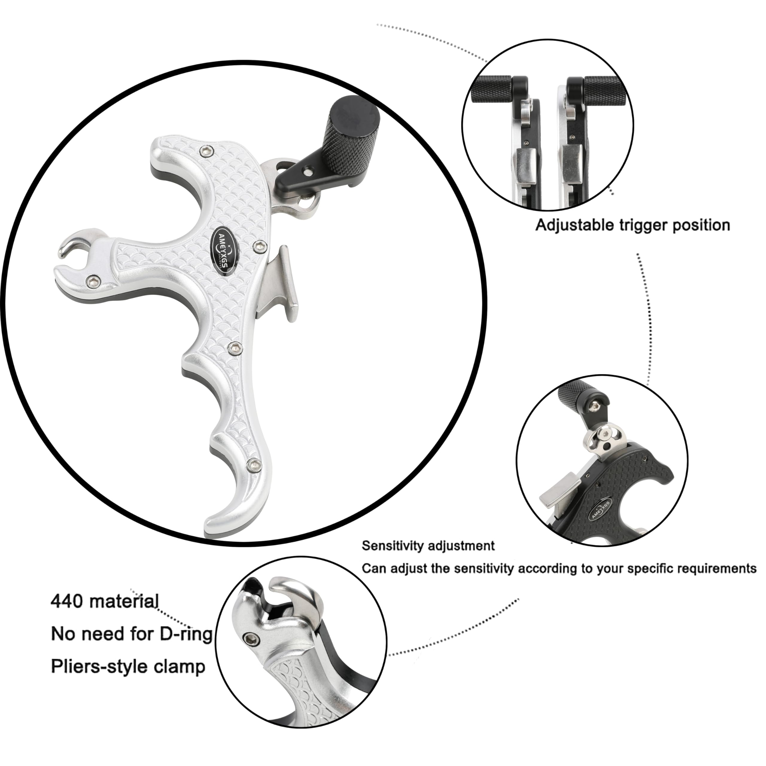 Trigger Per Tiro Con Arco Alomejor A 3 Dita - Grilletto Regolabile Per Arco Compound, Colore Blu - Foto 4