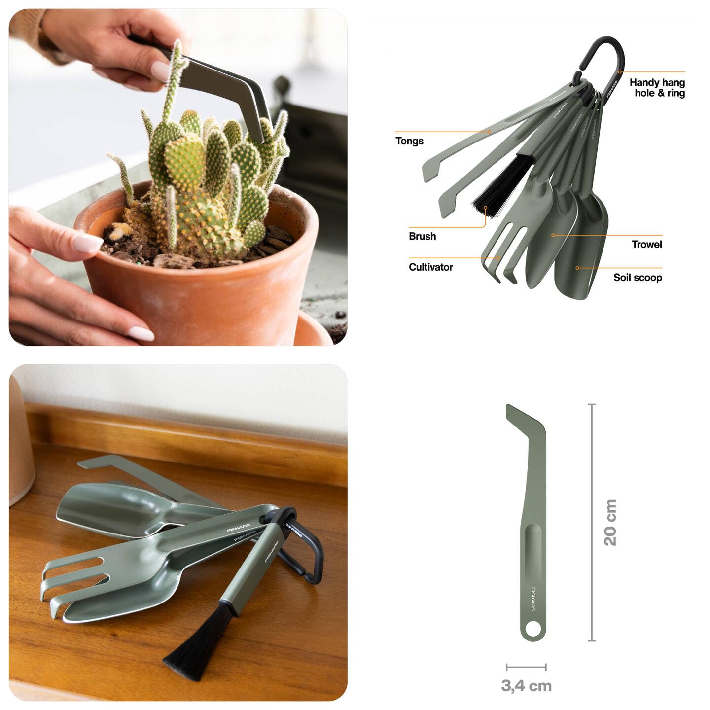 Fiskars Urban Plant Care, Set d'Outils de Jardinage, 5 Pièces