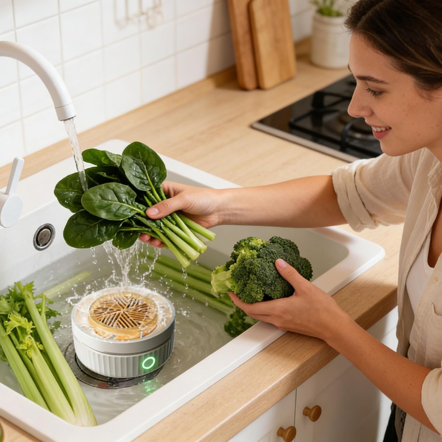 Vegetable Cleaner Device - Rotatable Washing Purification Device | USB Wireless Fruit Cleaner Machine,for Salad Veggie Produce Lettuce Berry Potato Mushroom