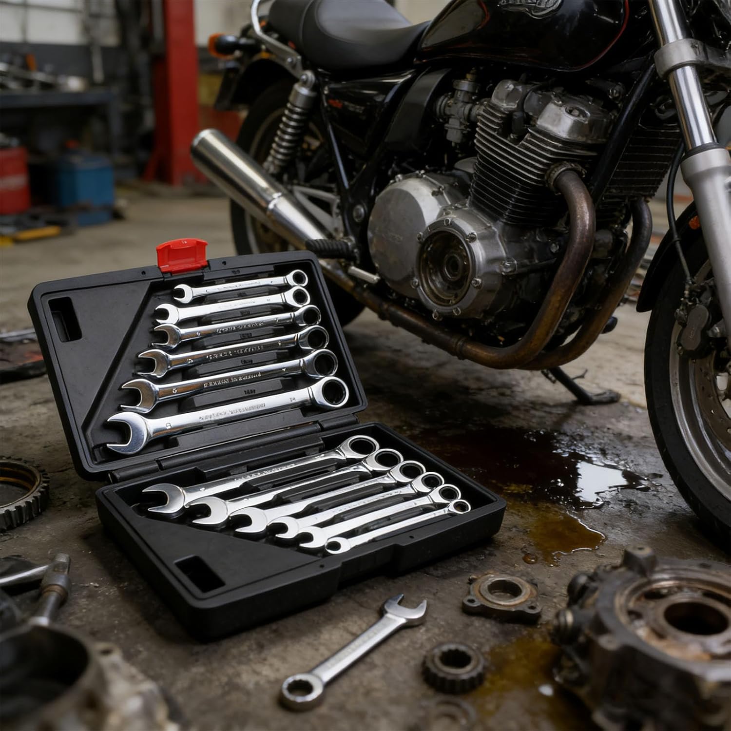 Pack of 12 Extended Length Handle Wrench Set Flexible Head Plan Convenience Narrow Areas Household Repairs Not Slip