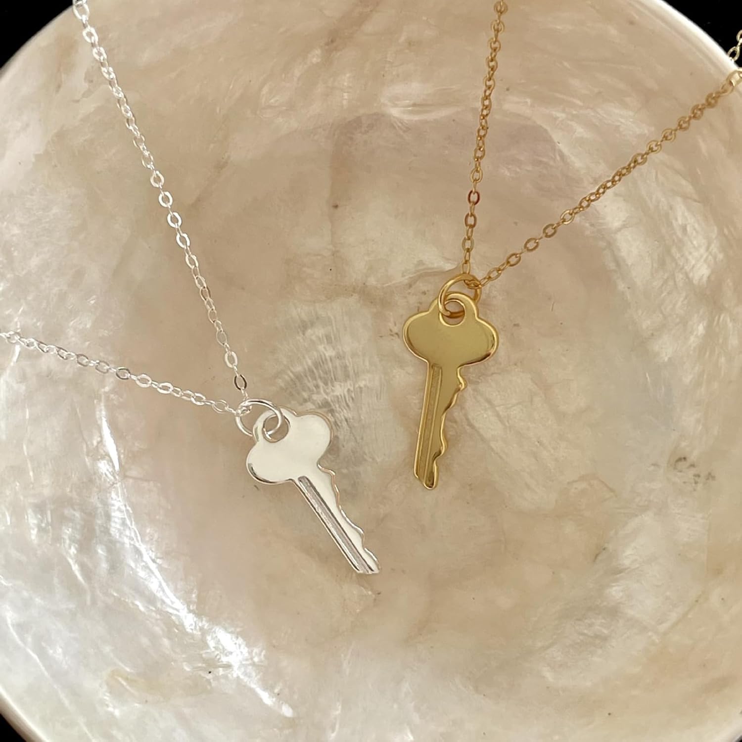 Key Pendant Necklace for Women 925 Sterling Silver Minimalist Couple Necklace 14K Gold Plated Mother Daughter Friendship Necklace Promise Choker Necklace Birthday Valentines Jewelry Gifts for Her - Image 5