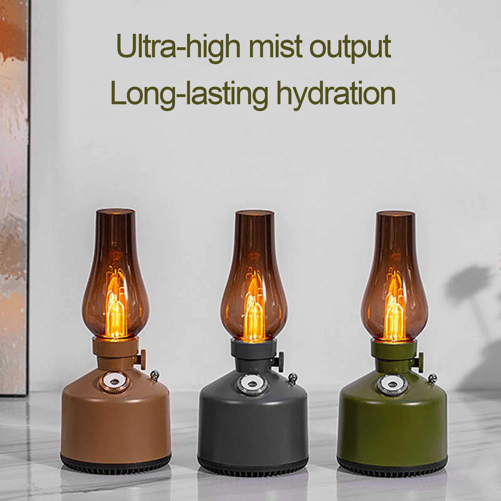 Ejoyous Umidificatore Vintage con Lampada a Cherosene ABS Diffusore per Aromaterapia con Nebbia Fredda 260 Ml 2 Impostazioni di Nebbia Luce Notturna con Regolazione Continua per la Camera da Letto