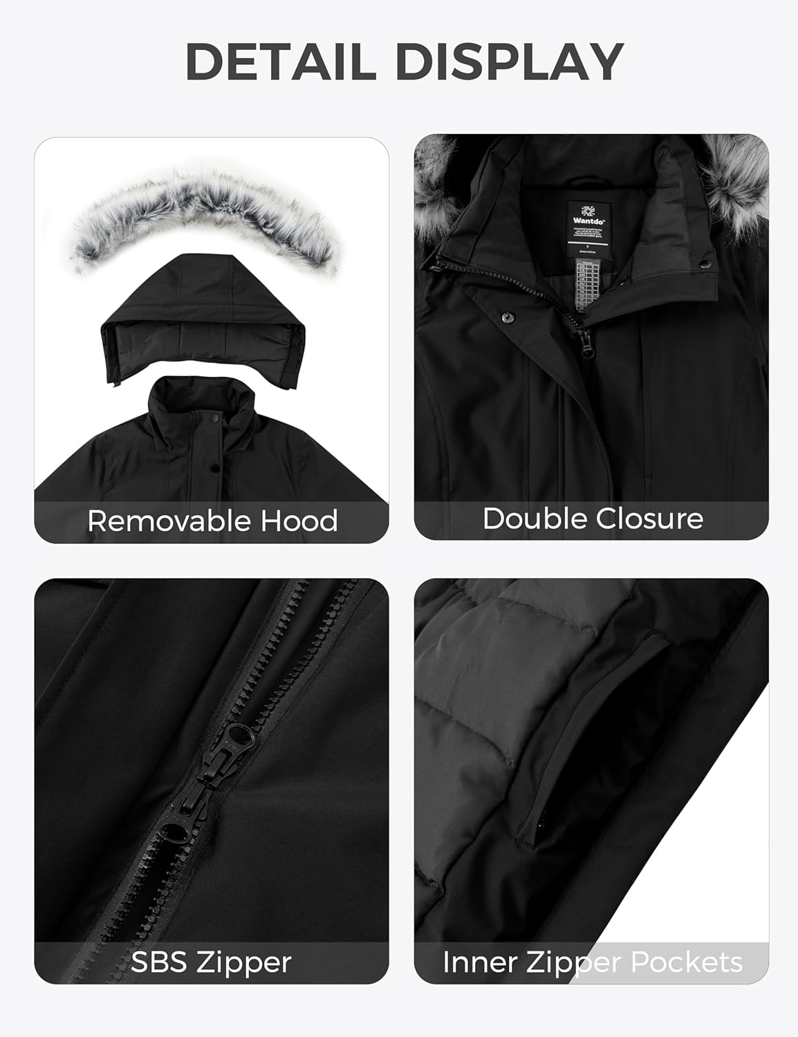 Wantdo Women's Down Jacket Water Resistant Warm Winter Parka Long Puffer Coat with Fur Hooded - Image 5