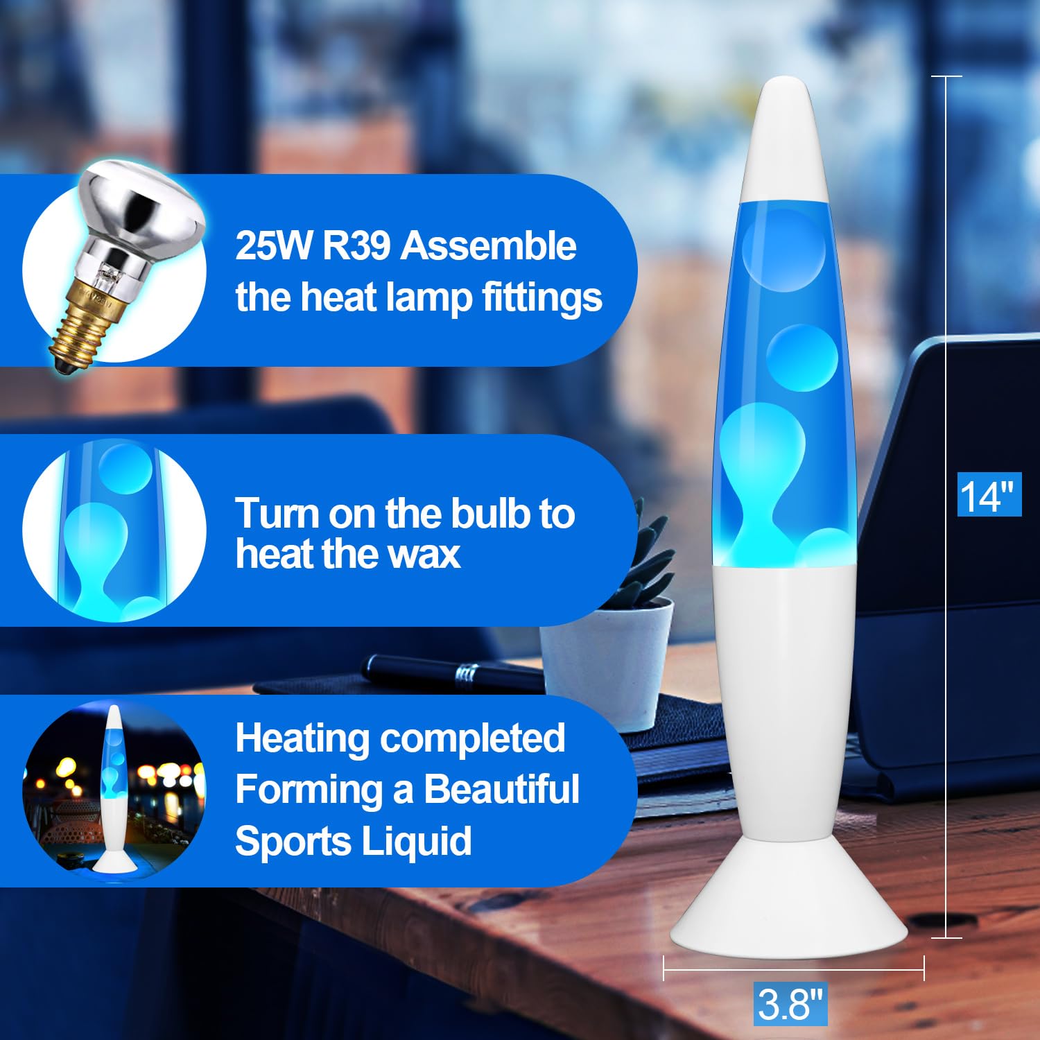 FineLiMoLa White Base 14'' Magma Liquid Motion Lamp with Blue Liquid and White Wax for Adults Kids Night Light Lamp Decoration for Living-Room Bedroom Christmas Thanksgiving Day (2 Bulbs Included).
