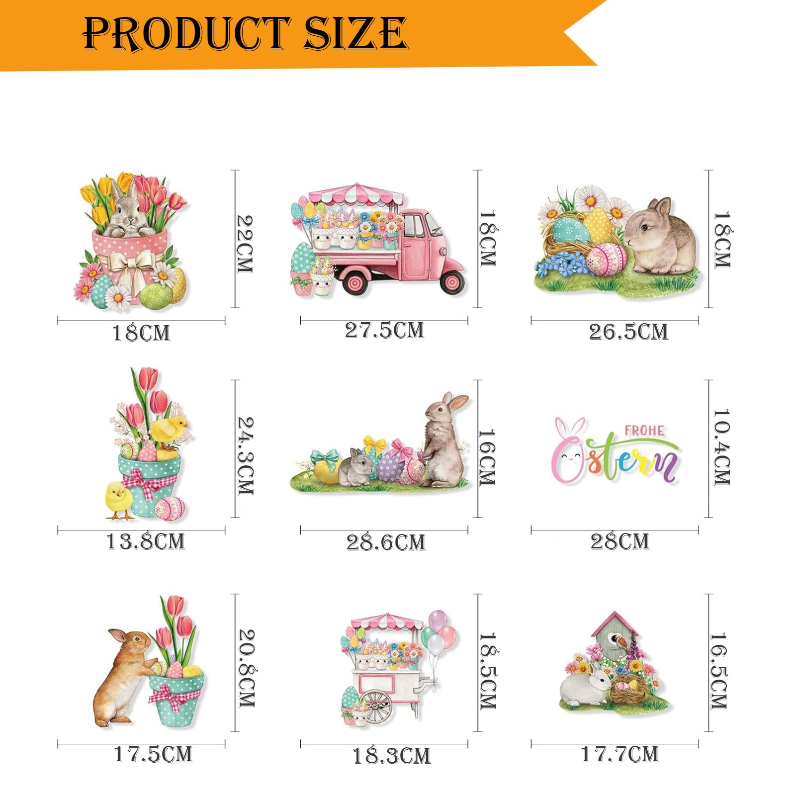 Adesivi Per Finestre Pasqua - 9 Fogli In PVC Riutilizzabili - Decorazioni Pasquali Colorate Per Vetri, Specchi, Frigorifero - 4
