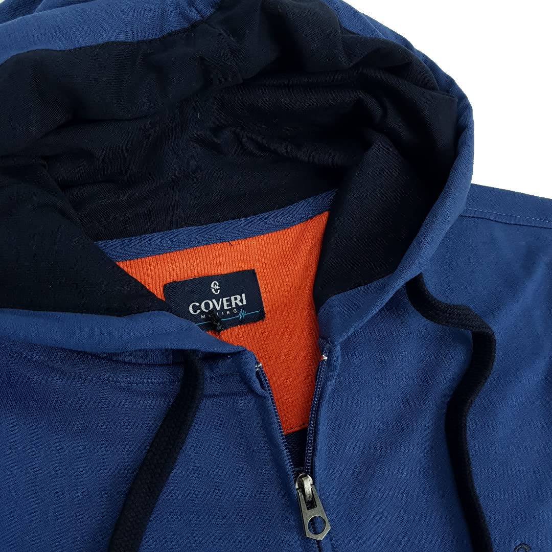 Coveri Tuta Uomo Completa da Ginnastica Cotone Garzato con Cappuccio Zip M L XL XXL 3XL (M - Denim)