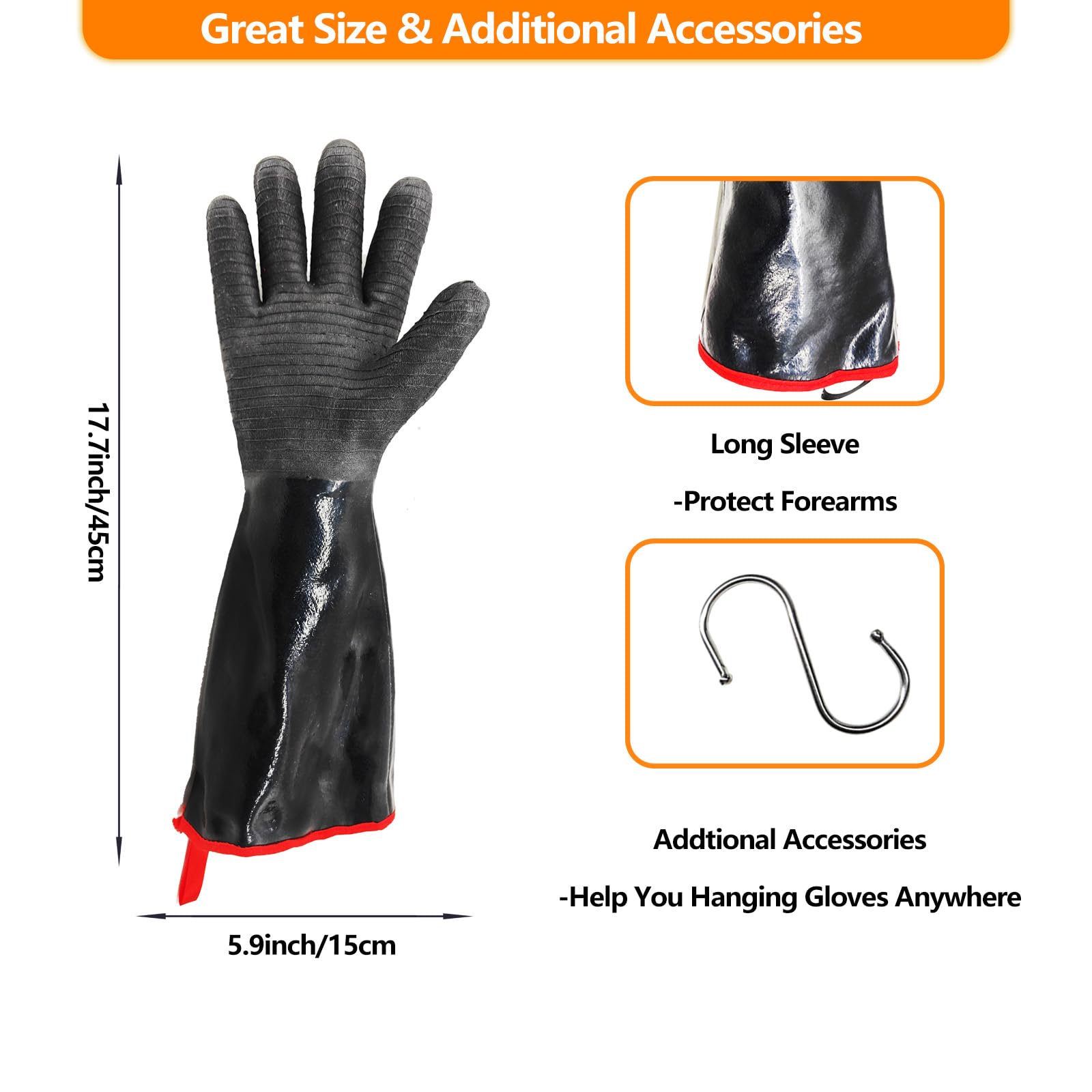Guantes de barbacoa de -535.6 °C, guantes gruesos resistentes al calor, guantes de cocina impermeables para horno de cocina con gancho en S, parrilla/freidora/freidora Türkiye, guantes ignífugos,