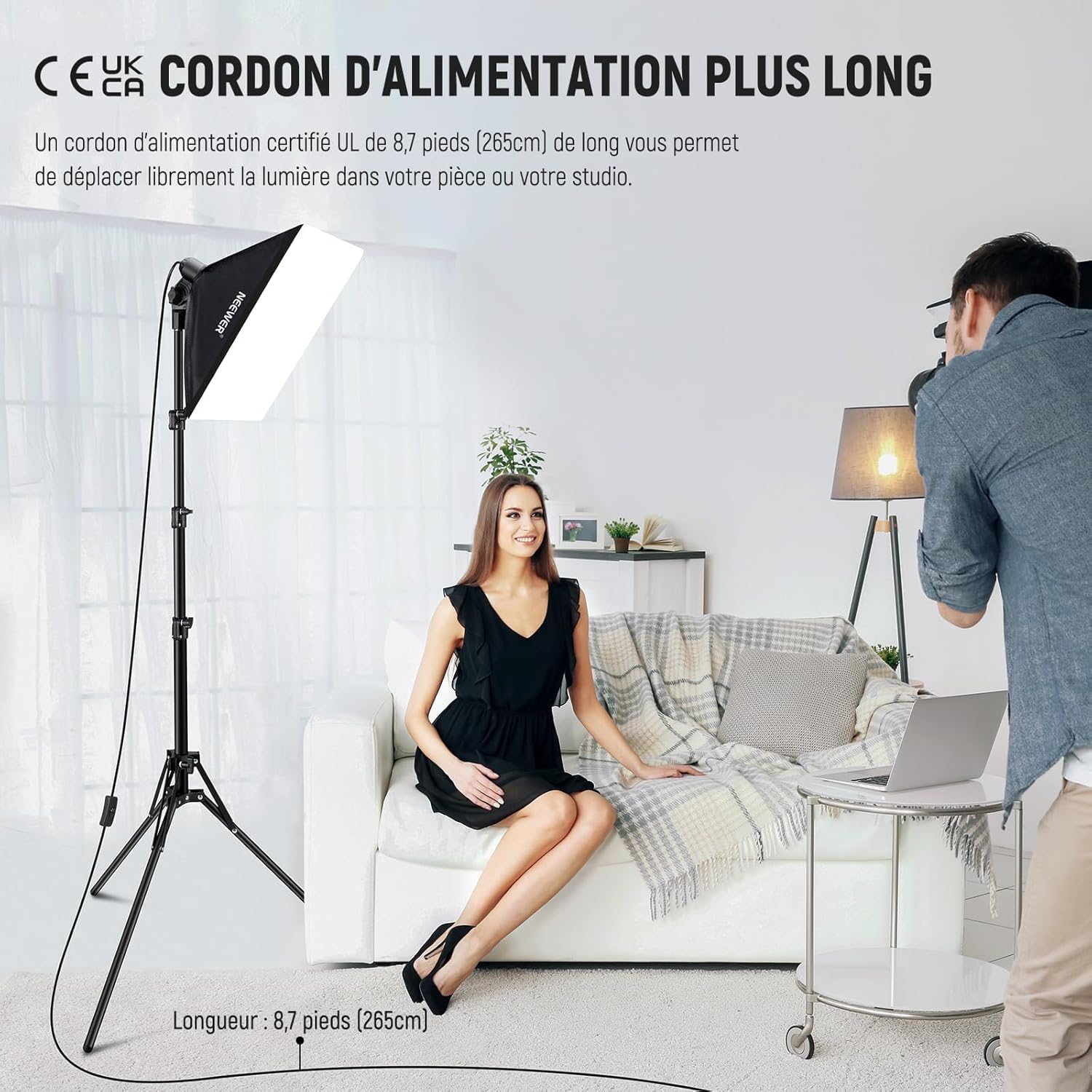 NEEWER Kit d'Éclairage Softbox 40x40cm avec Ampoule LED 35W Prise E27 (Prise UE) certifié CE&UKCA 5700K CRI93+, Support d'éclairage 180cm pour éclairage de Photographie TikTok Live Streaming, SF40