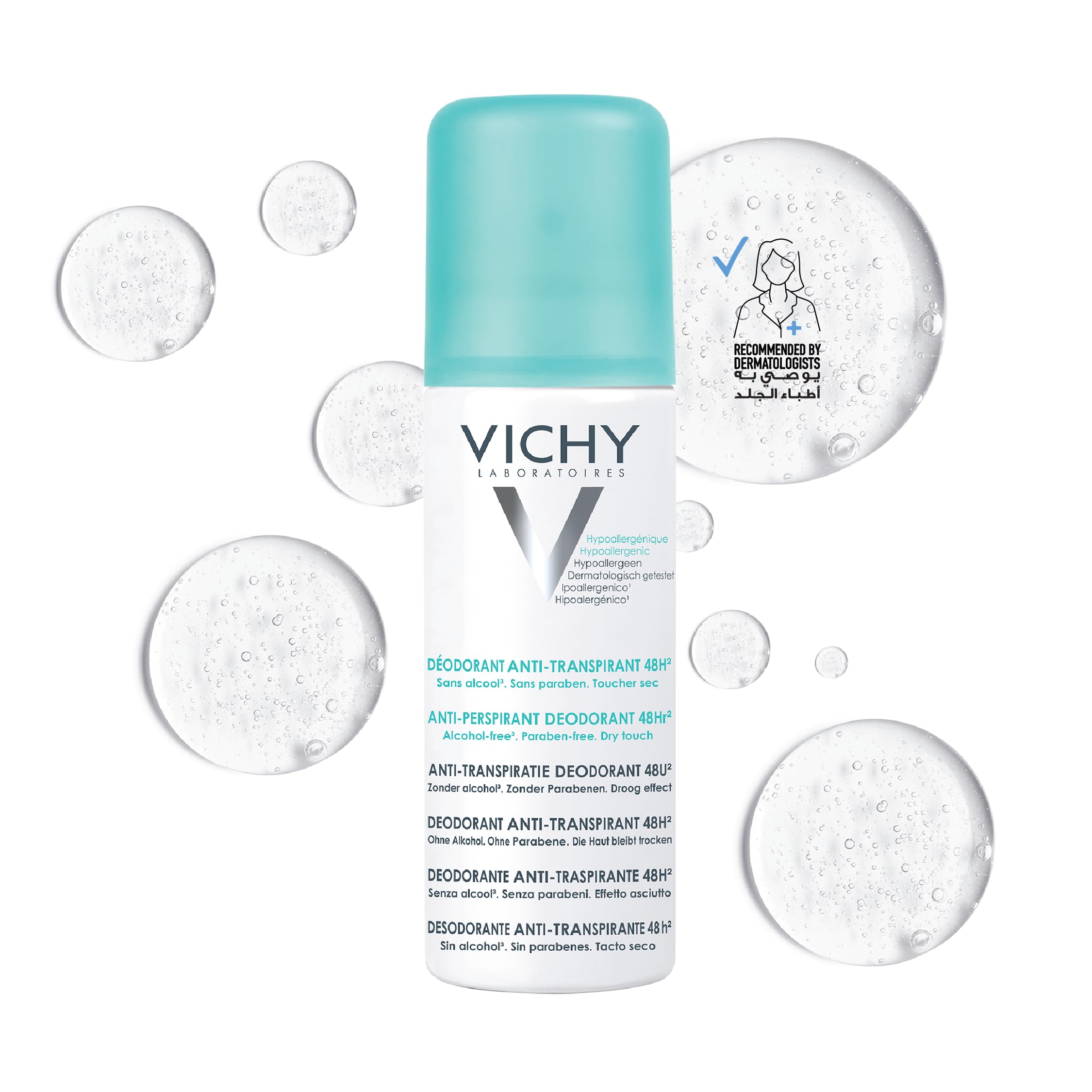 Vichy Aerosol Anti-Perspirant Spray 125ml – Fast-Drying 48H Sweat & Odour Protection, Quick Even Application, Fresh All-Day Comfort for Sensitive Skin