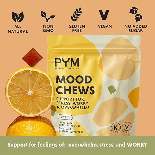 Miniatura 3 de PYM Citrus - Masticables para el estado de ánimo para el estrés, la preocupación y la abrumación, 60 unidades  130 mg GABA, 90 mg de L-teanina