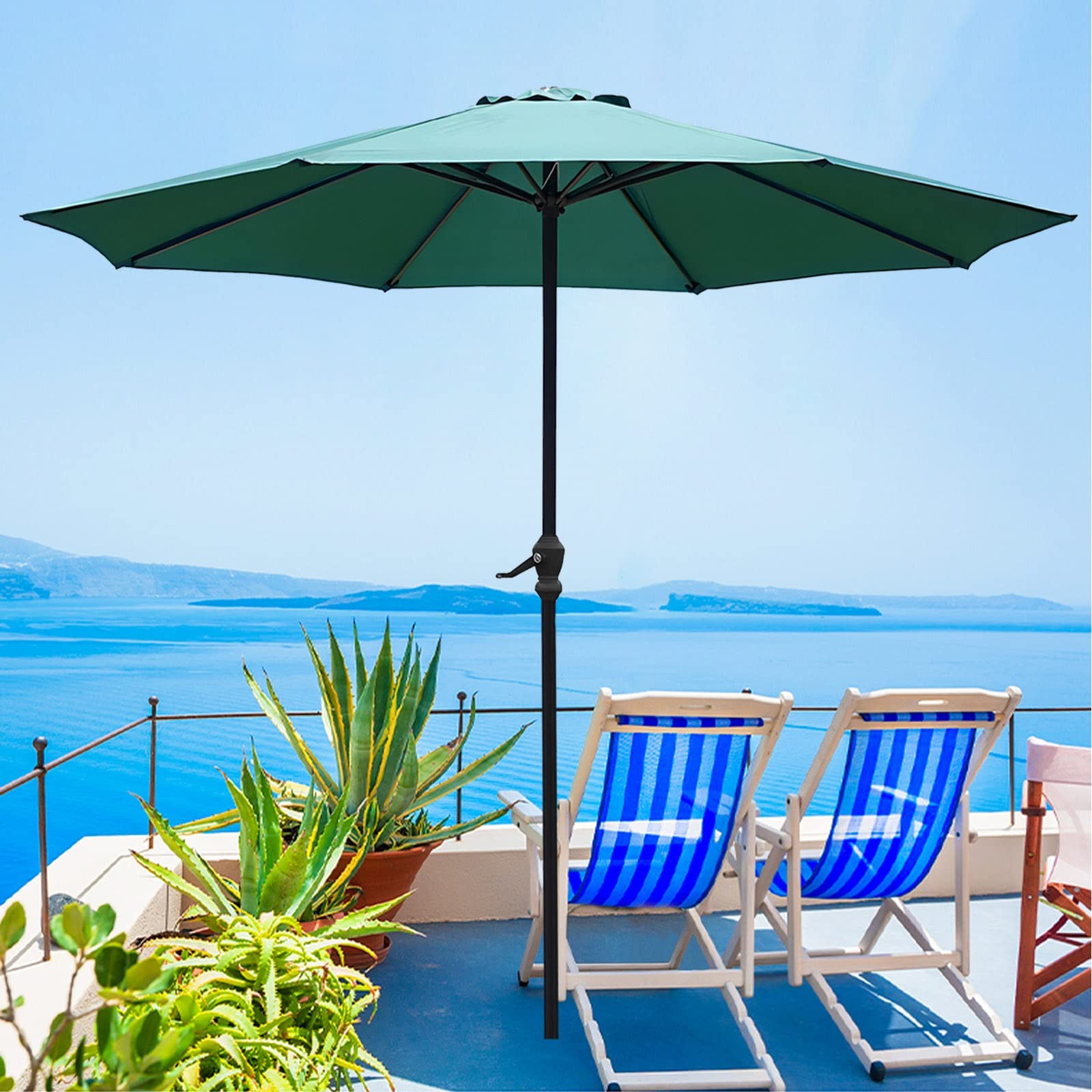 LIGUOYI Ogrodowy parasol przeciwsłoneczny na zewnątrz parasol stołowy 25 cm parasol tarasowy z korbą, 8 solidnych żeber, okrągłe parasole bez podstawy, odporny na prysznic, wielokolorowa ochrona przed słońcem, ZIELONY, 270cm