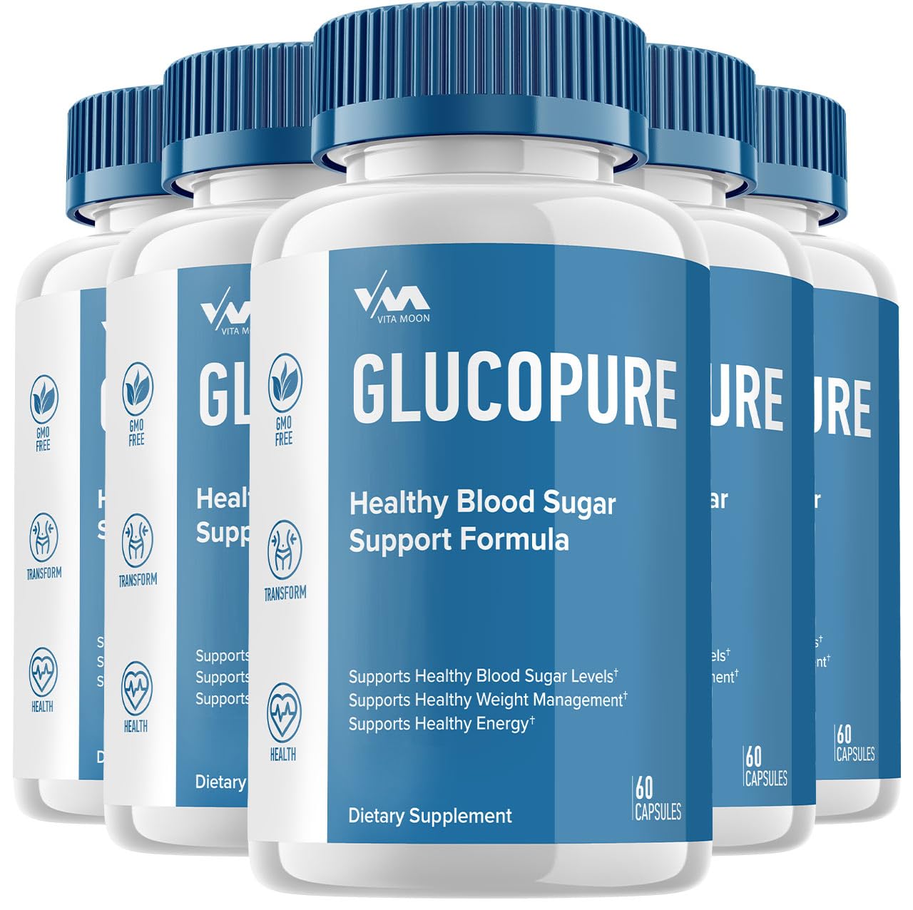 (5 Pack) Gluco Pure Healthy Vitamin Support Supplement - Advanced Formula Gluco Pure, GlucoPure Maximum Strength Reviews, 300 Capsules