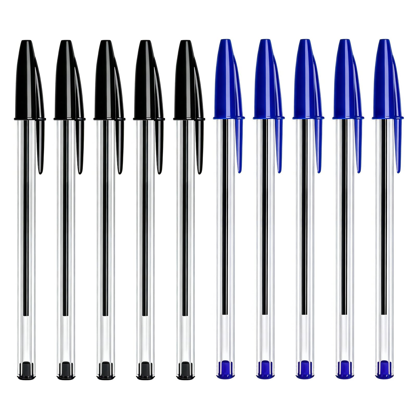 10 Piezas Bolígrafo Punta Media 1.0 mm, Bolígrafos para Oficina, Estudio y Uso Diario de Tinta Escritura Suave Sin Manchas, Diseño de Cuerpo Transparente, Azules y Negros