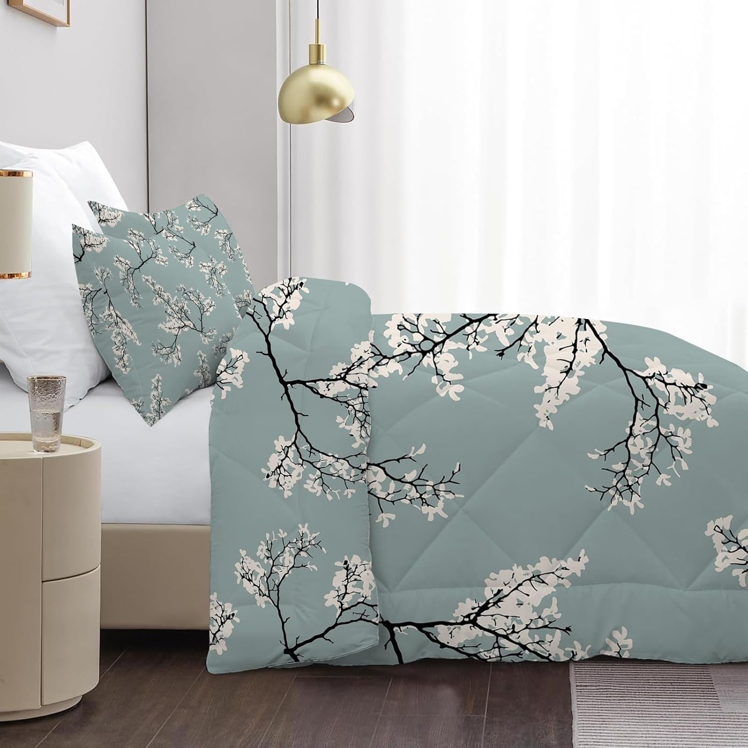 Couette 140x200 4 Saisons Ancien, Couette Imprimée Branche de Fleur, Couette 1 Personne Motif Floral, Lavable Couette sans Housse, Edredon Réversible avec 1 Taies d'oreiller G-373