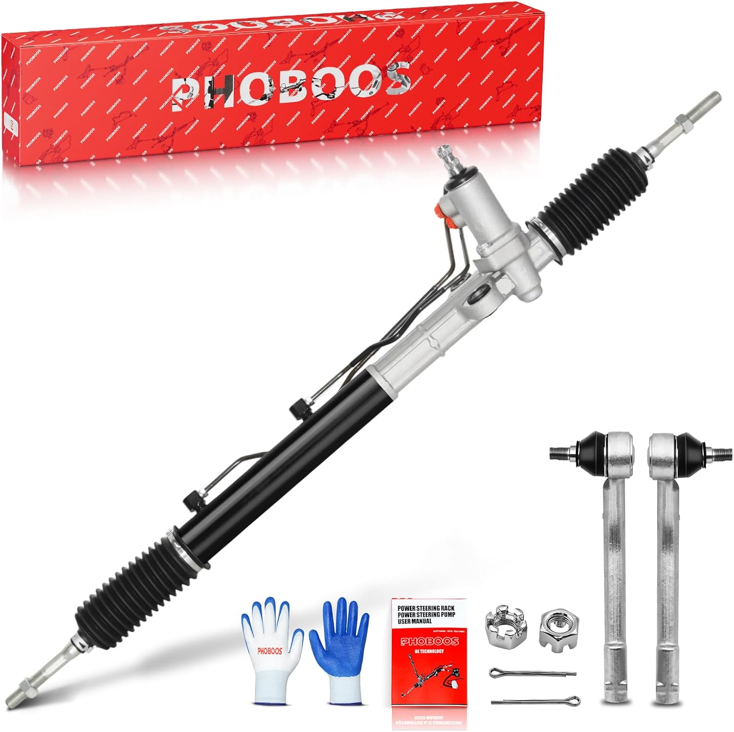 PHOBOOS Hydraulic Power Steering Rack and Pinion Assembly Compatible with Hyundai Santa Fe 2010-2012 & Kia Sorento 2011-2013, with Outer Tie Rod Ends, New Unit, Direct Fit, Ref. 26-2450, ES800035