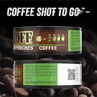 5 Cans, BaccOff Wintergreen Coffee Pouches, 50 MG of Caffeine Per Serving, Wintergreen and Robust Coffee Flavors, 16 Pouches Per Can