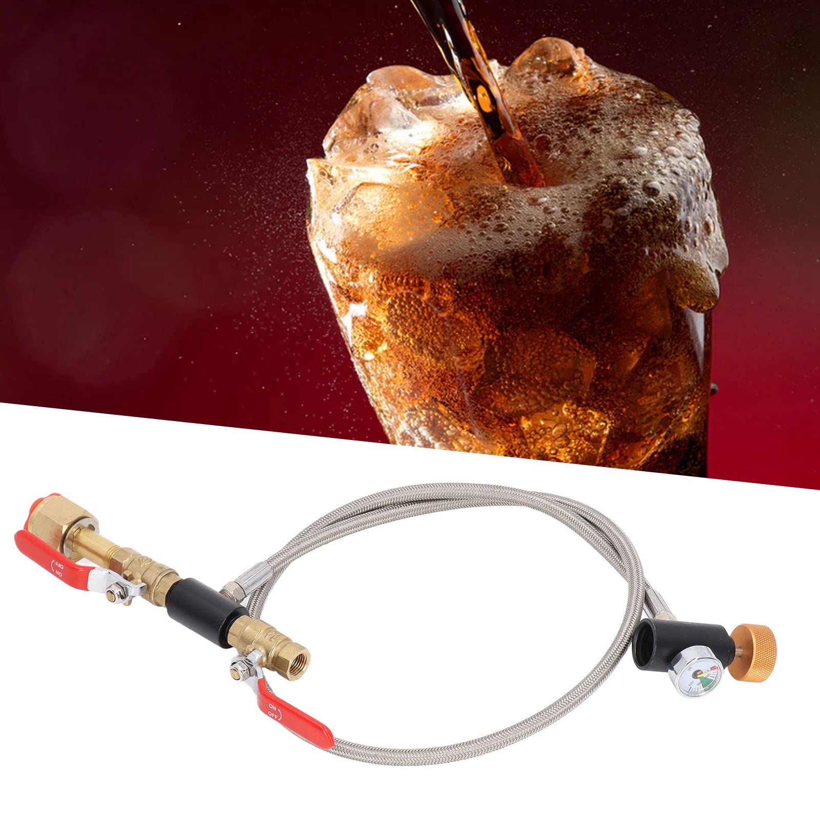 Adaptador de recarga para cilindros de CO2 CGA320 G1/2 con válvulas dobles y manómetro, manguera de acero inoxidable para botellas de sifón de soda, kit de recarga de 36 pulgadas