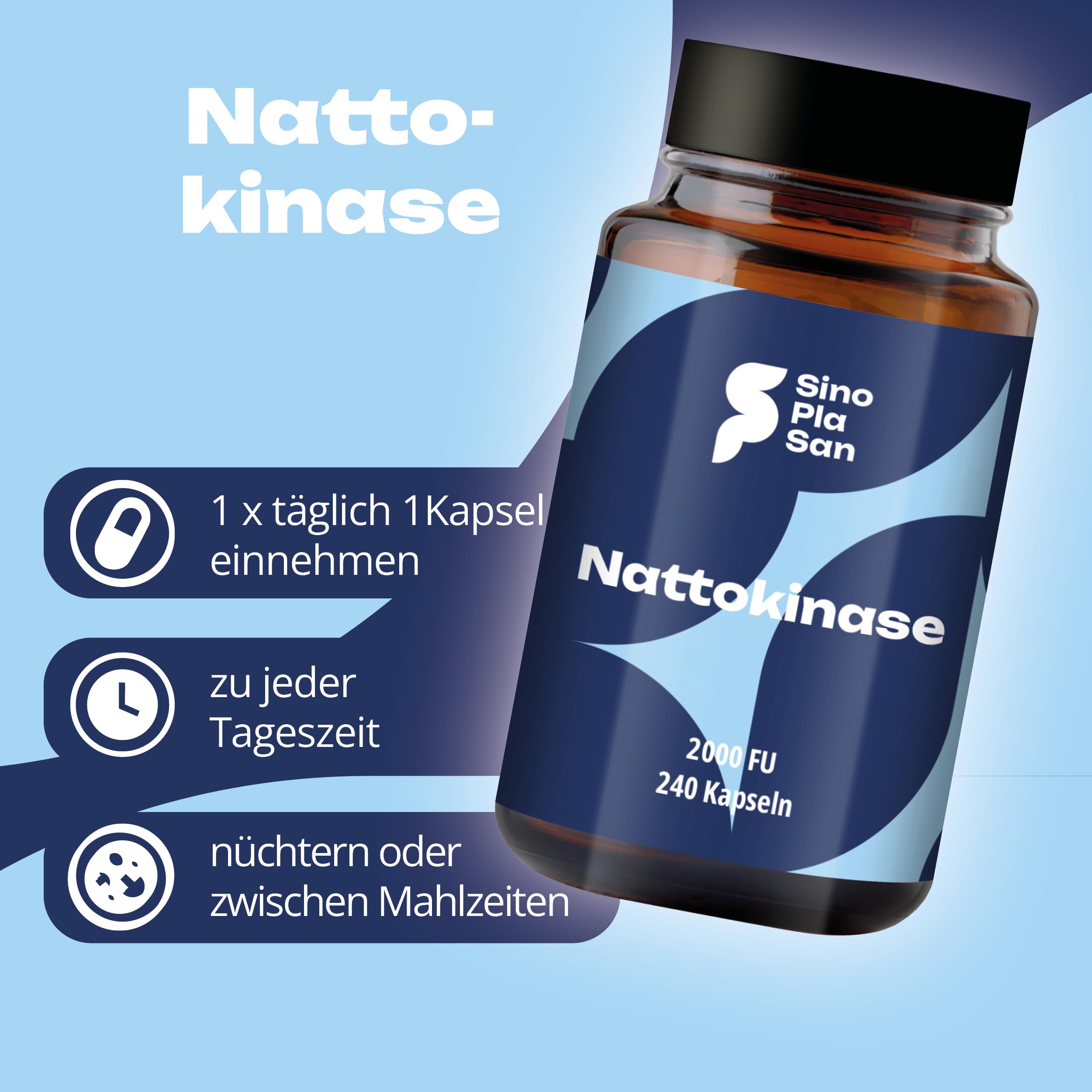 Nattokinase 100mg pro Kapsel | vegan | 20.000 FU | ohne Vitamin K1 & K2 | ohne mikrokristalline Cellulose & Magnesiumstearat | 240 Kapseln