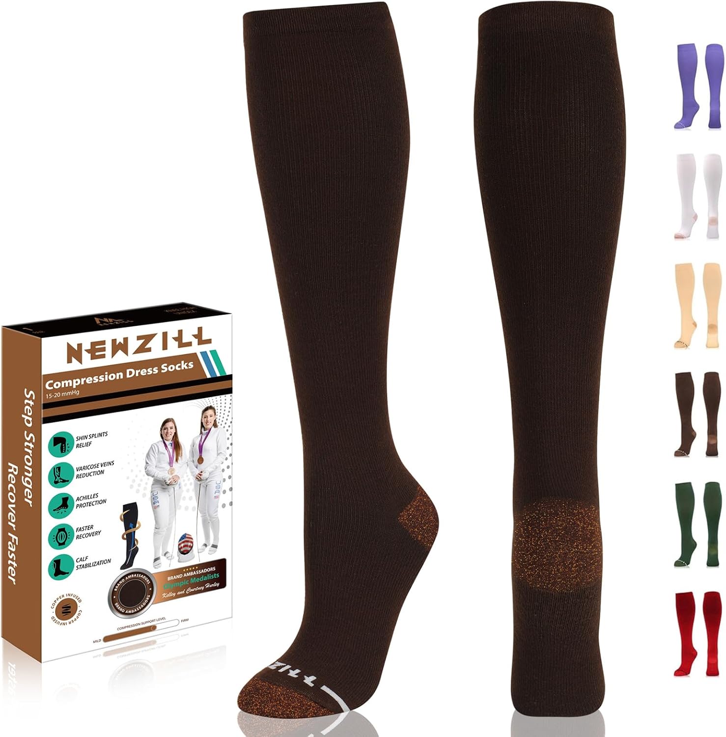 NEWZILL Copper Compression Socks for Women & Men 15-20mmHg Cotton Rich Odor Control Dress Socks for Business Casual Running Medical Athletic Support, Edema Diabetic Relief