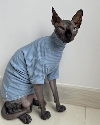 Miniatura 5 de Sphynx - Camisa de algodón para gatos sin pelo, cuello alto, camisetas de gatito con mangas, pijama de gato para Sphynx Cornish Rex, Devon Rex,
