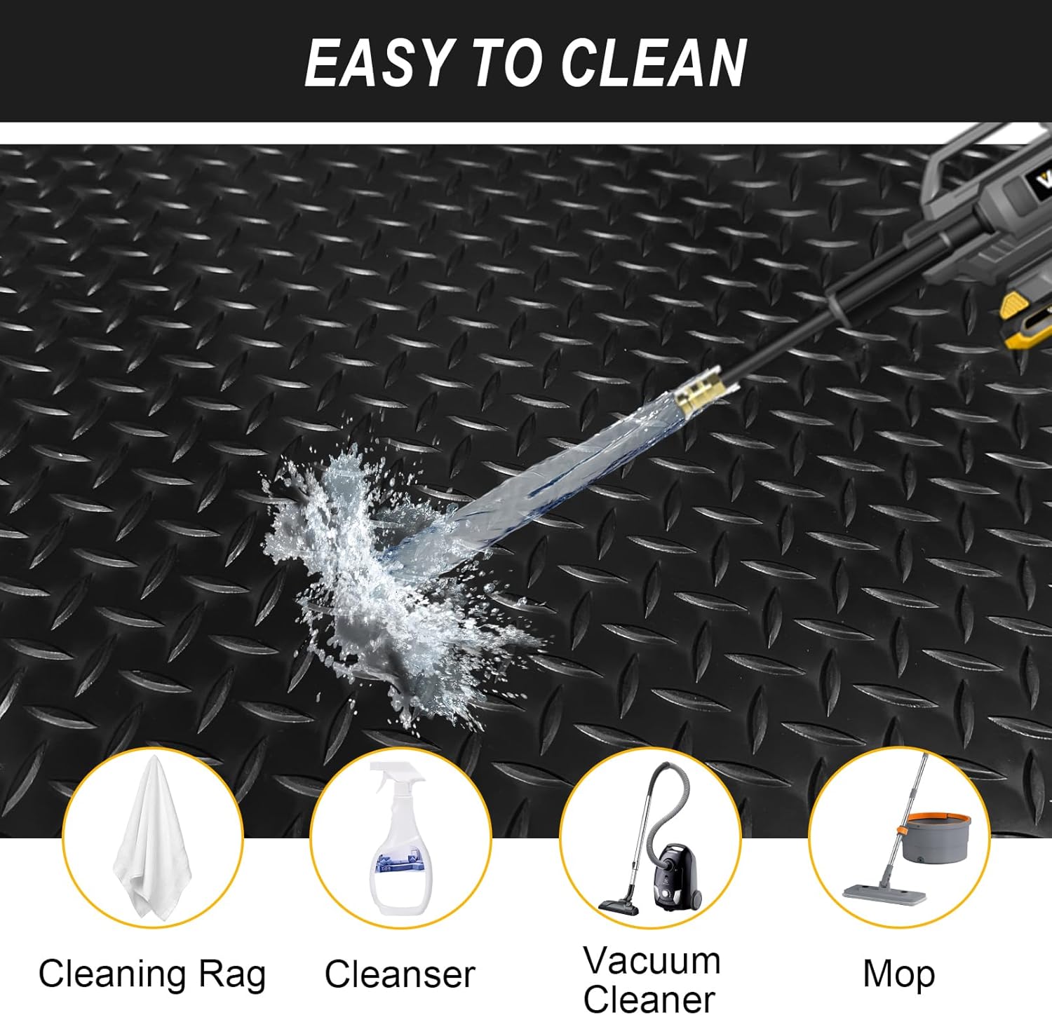 7.5x20 FT Garage Floor Mat, 2.8mm Thickened Flooring Roll Under Car Mat with 20Pcs Tapes, Diamond Plate, Non-Slip Floor Protector Mat for Trailer, Garage, Warehouse, Gyms, Trailer, Black