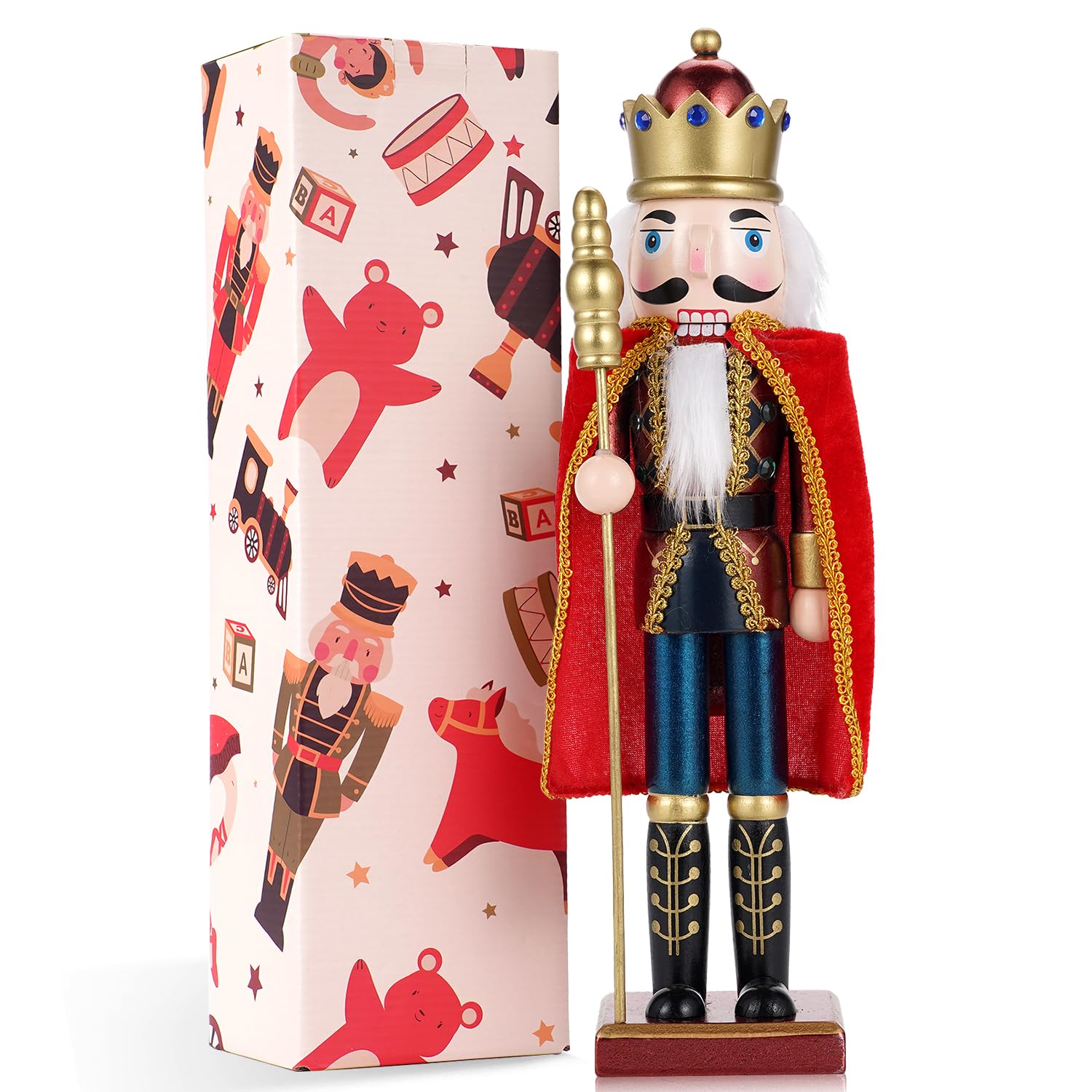 Tpudn Nutcracker Soldier Doll - 38CM Traditional Christmas Decor, Nutcracker Figures Wooden Hand-Painted Holiday Decoration for Xmas Tree, Tabletop, Party & Gifts (Red)