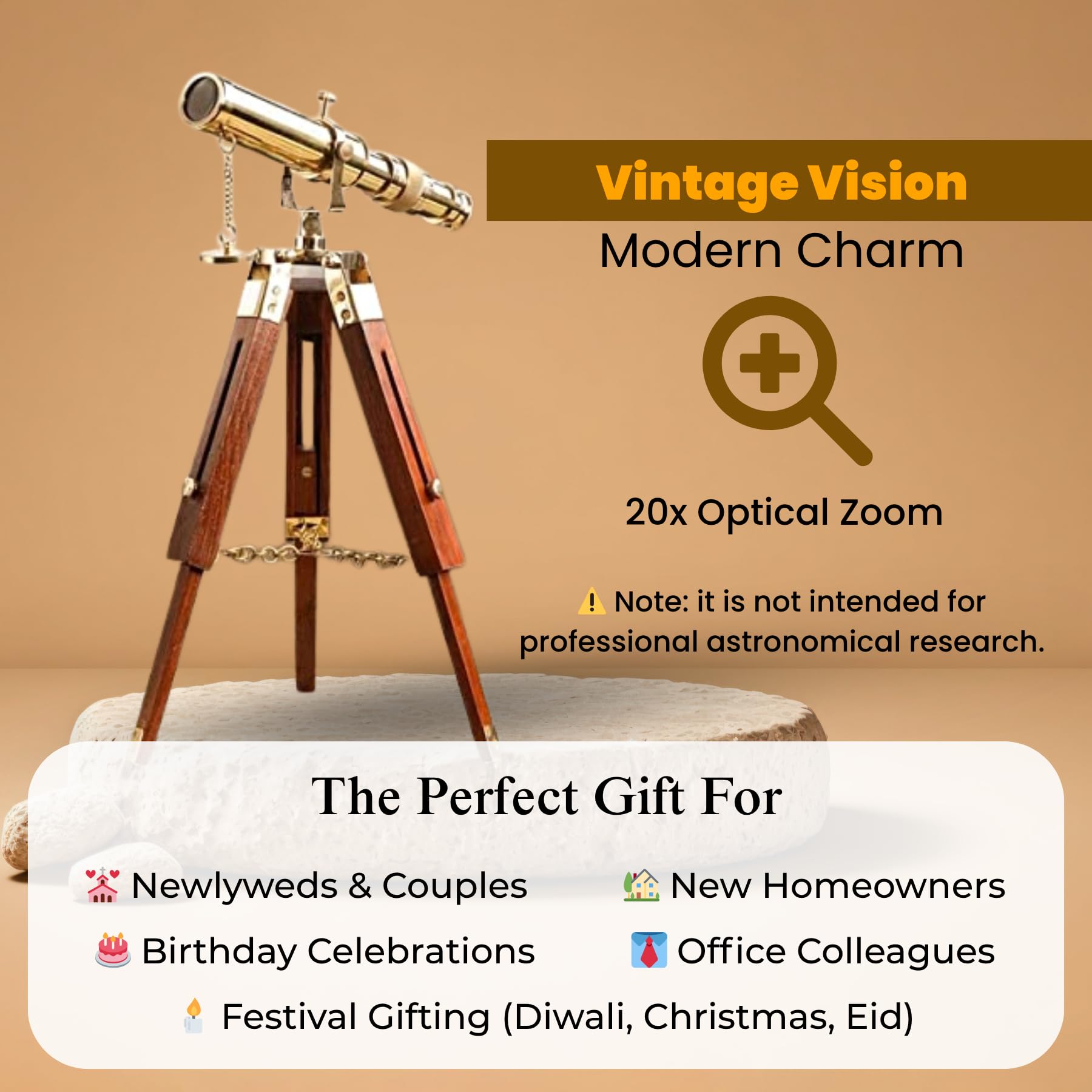 Vintage Brass Telescope - Wooden Tripod Stand -5