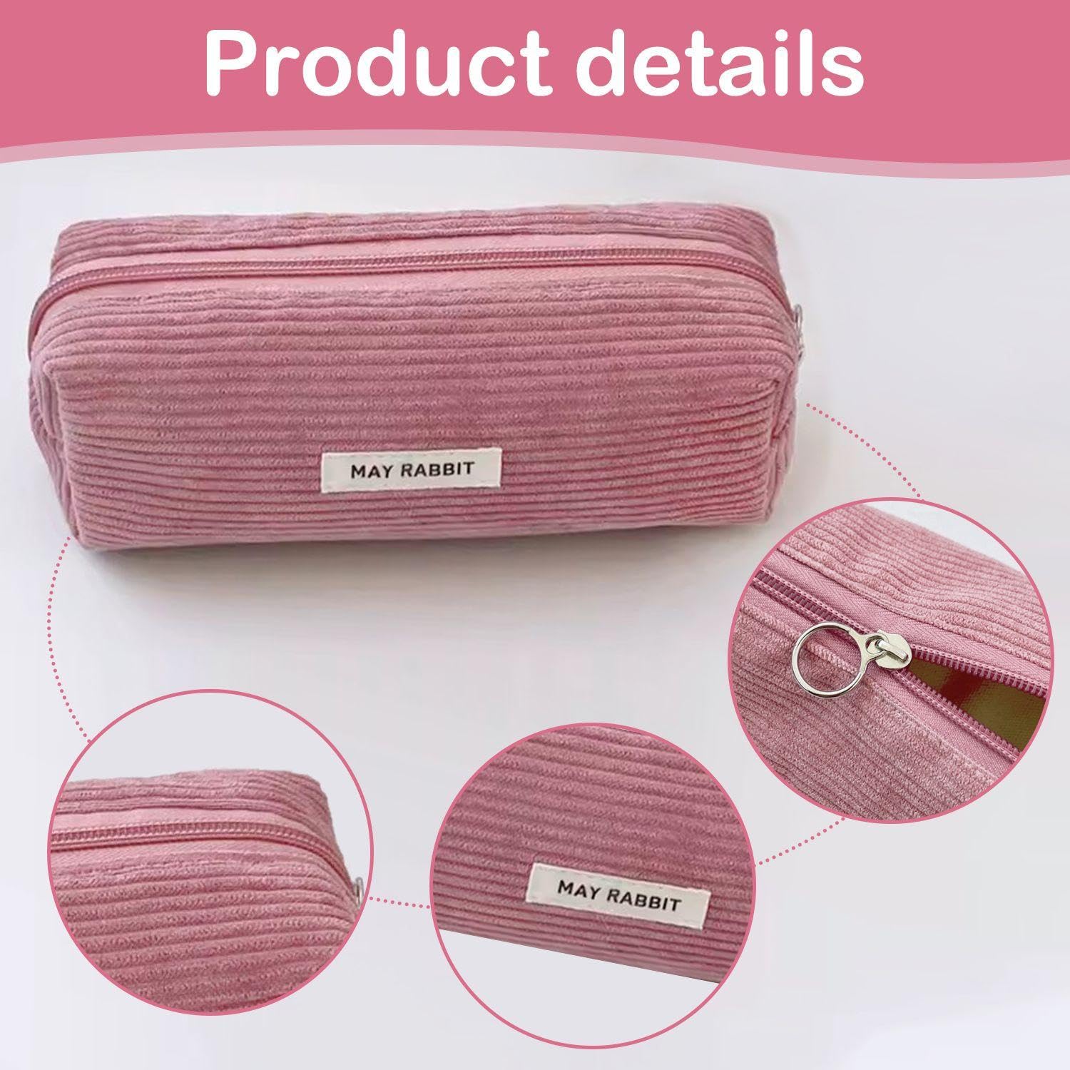 VEHYEGOI Pencil 1 Piece Corduroy Pendant, Aesthetic Case, Pencil Case for Juniors, Flesh Pink - Image 3