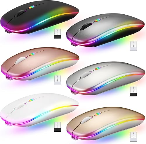 Kanayu Paquete de 6 ratones inalámbricos LED 2.4G recargable inalámbrico silencioso ratón portátil USB óptico ratón 3 DPI ajustable ratón portátil disponible en Yaxa El Salvador