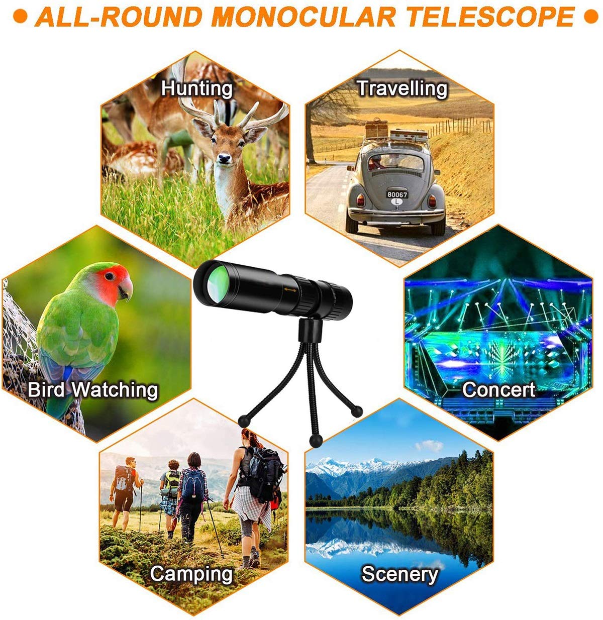 LYGXWJFC Monoculares para Adultos de Alta Potencia, telescopios, Zoom súper teleobjetivo de 10-300X32 mm para Viajes, observación de Aves, conciertos, Partidos de fútbol para observación de Aves para