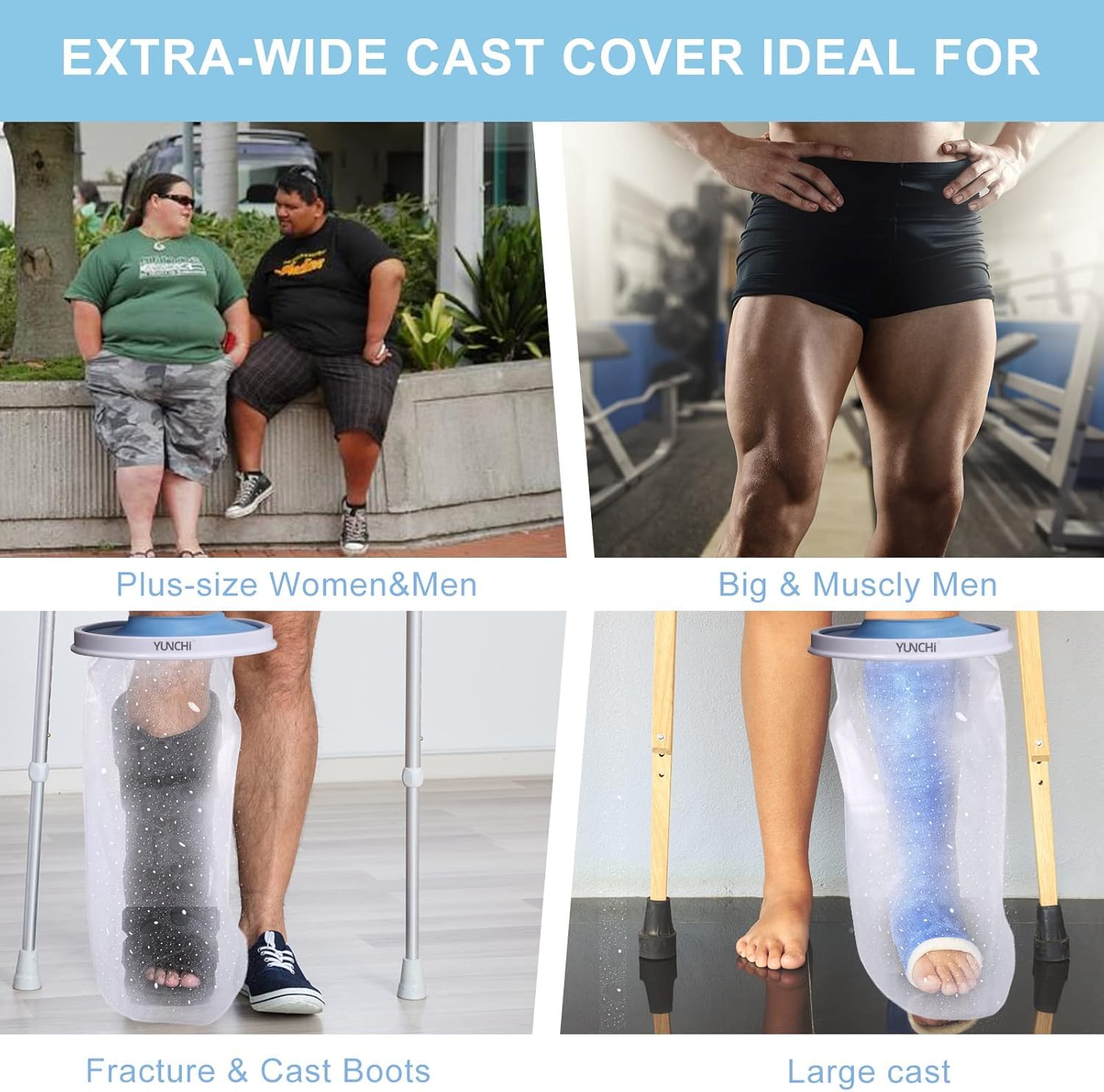 YUNCHI Funda impermeable para piernas extra anchas para adultos de ducha, protectores de pies herméticos extra grandes, XL, adultos, cirugía de pies, funda para botas para ducha (adulto XL pierna